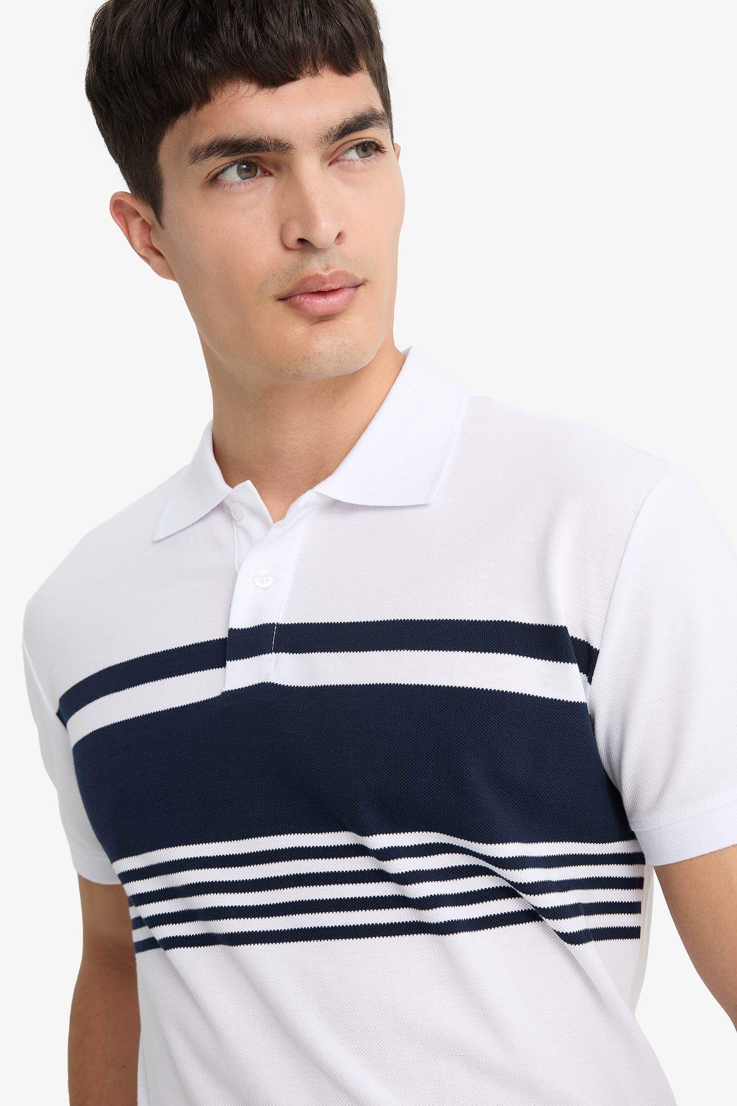 %100 Pamuk Regular Fit Polo Yaka Kısa Kollu Çizgili Tişört