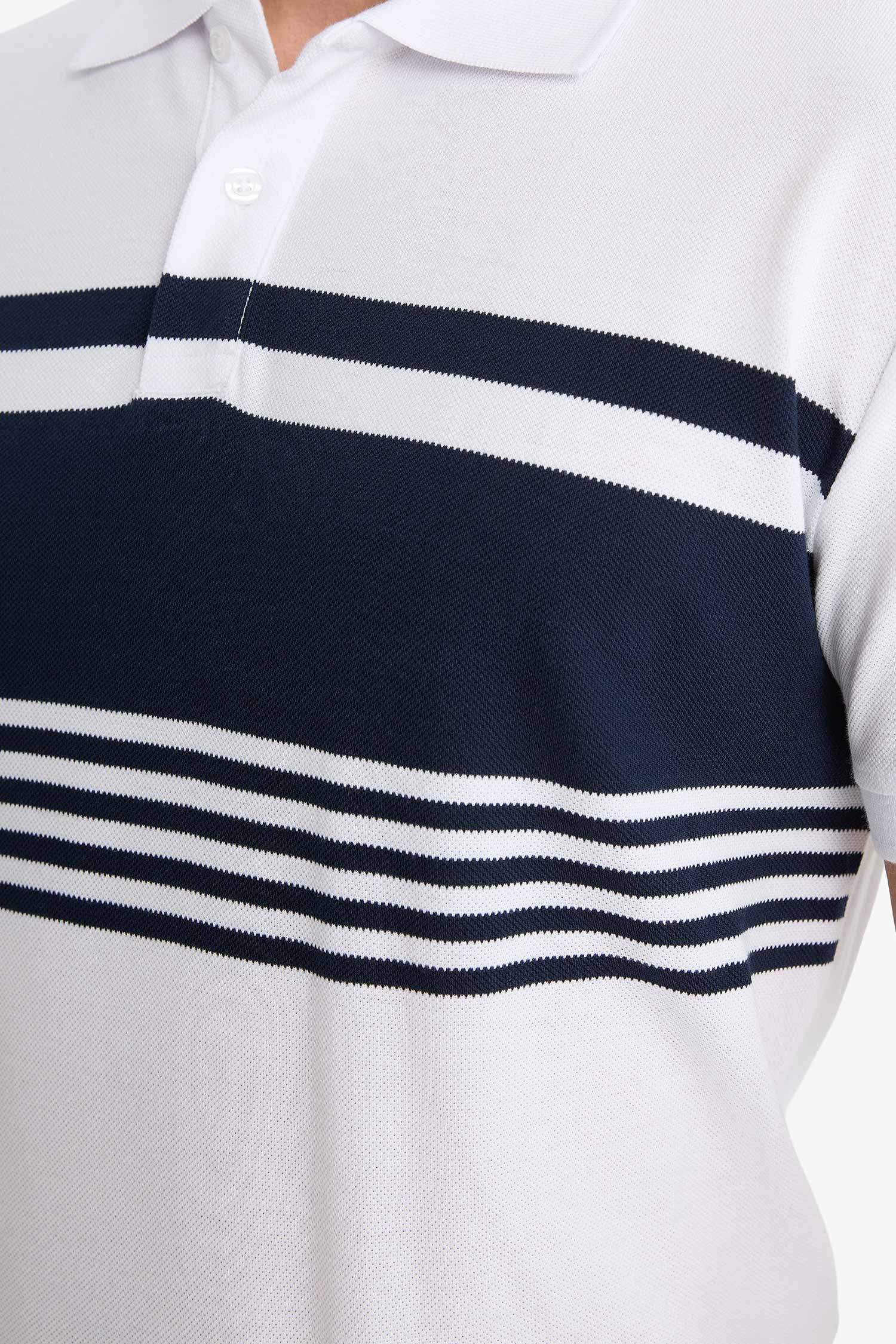 %100 Pamuk Regular Fit Polo Yaka Kısa Kollu Çizgili Tişört