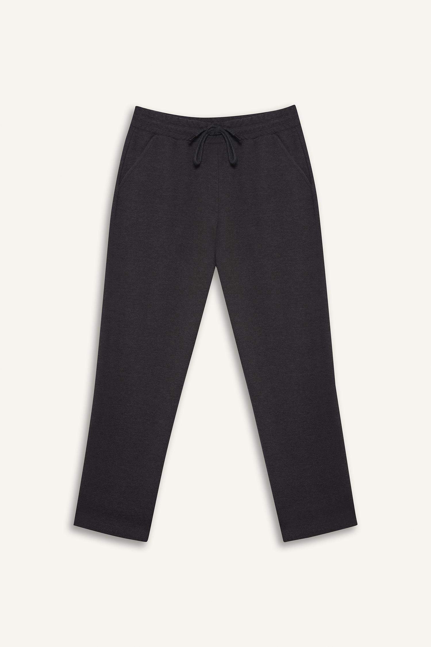 Regular Fit Cepli Düz Paça Dokulu Eşofman Altı