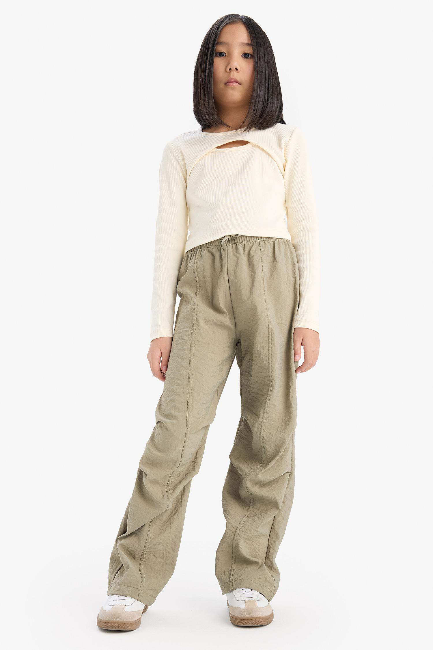Girl Elastic Waist Straight Leg Parachute Trousers