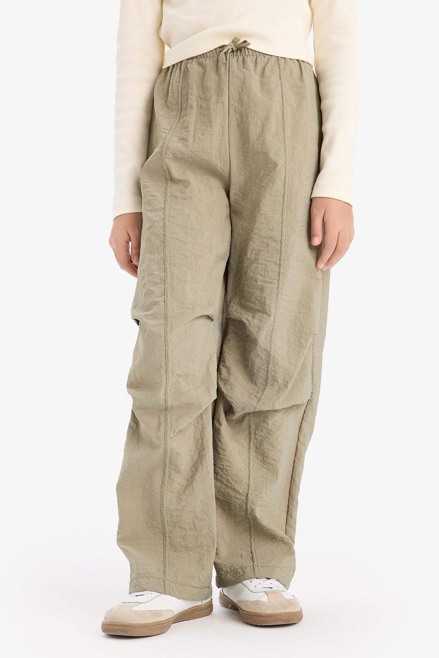 Girl Elastic Waist Straight Leg Parachute Trousers