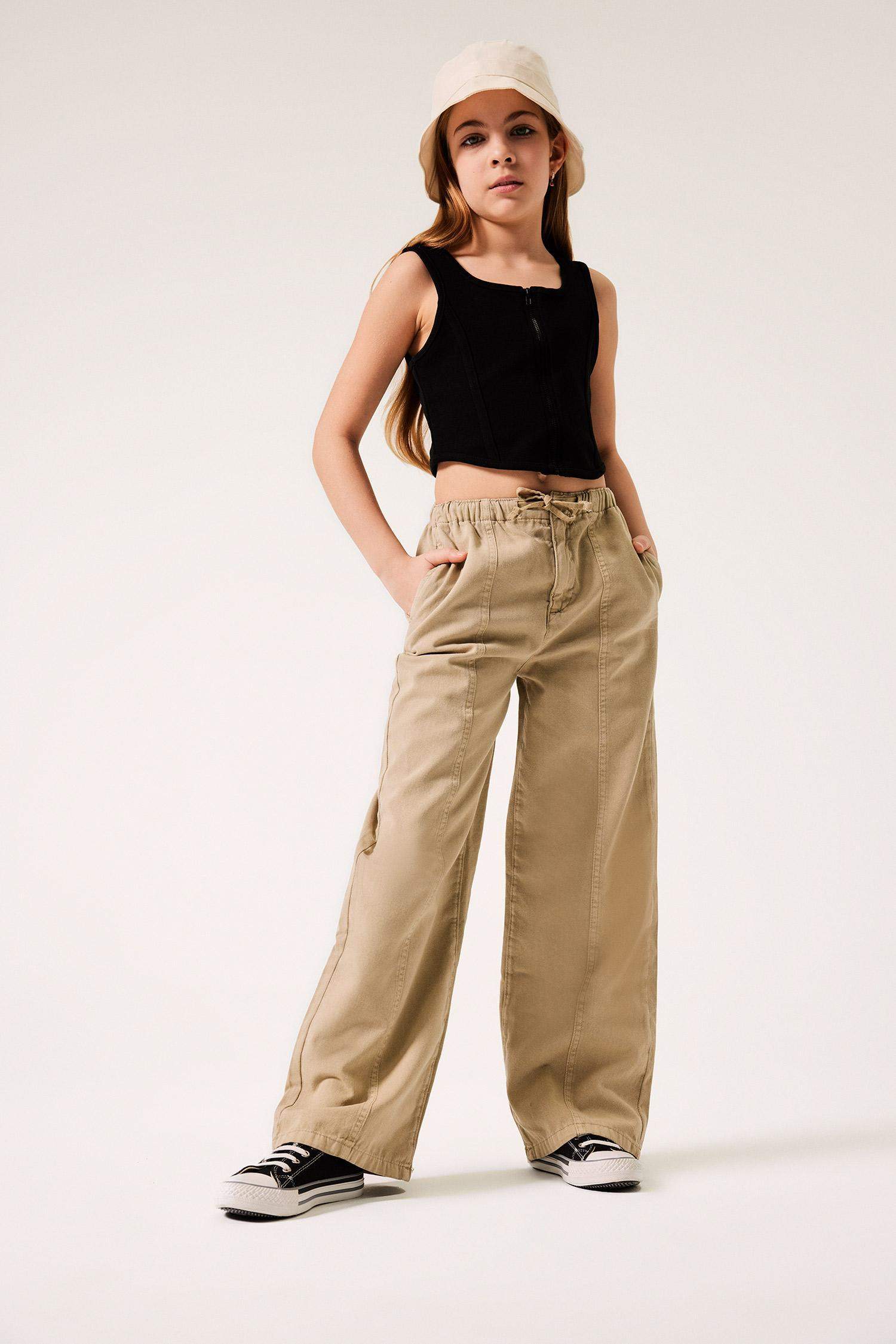 Girl Wide Leg Cotton Cargo Jeans