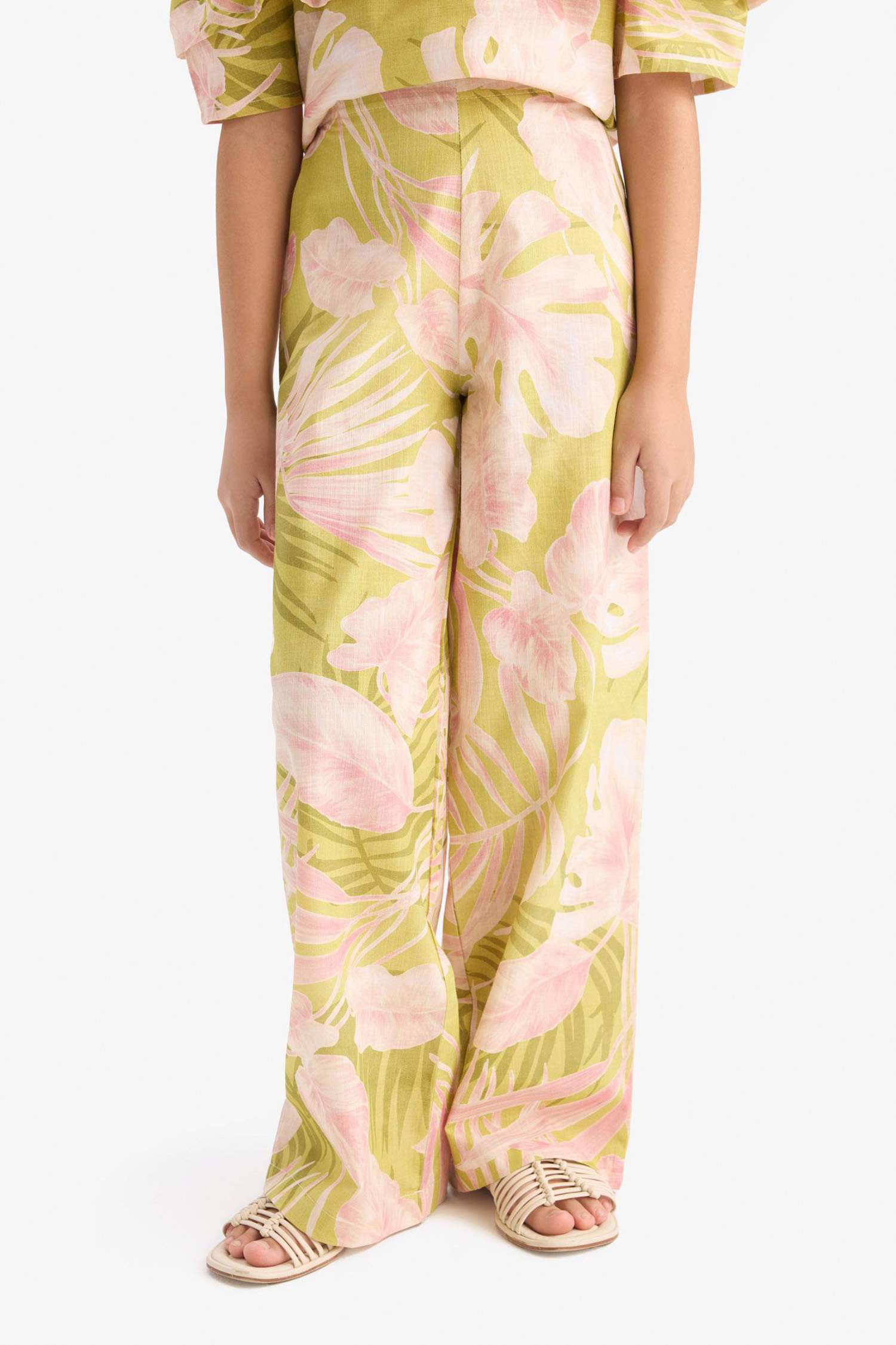 Desenli Wide Leg Geniş Paça Pamuklu Pantolon Kız Çocuk