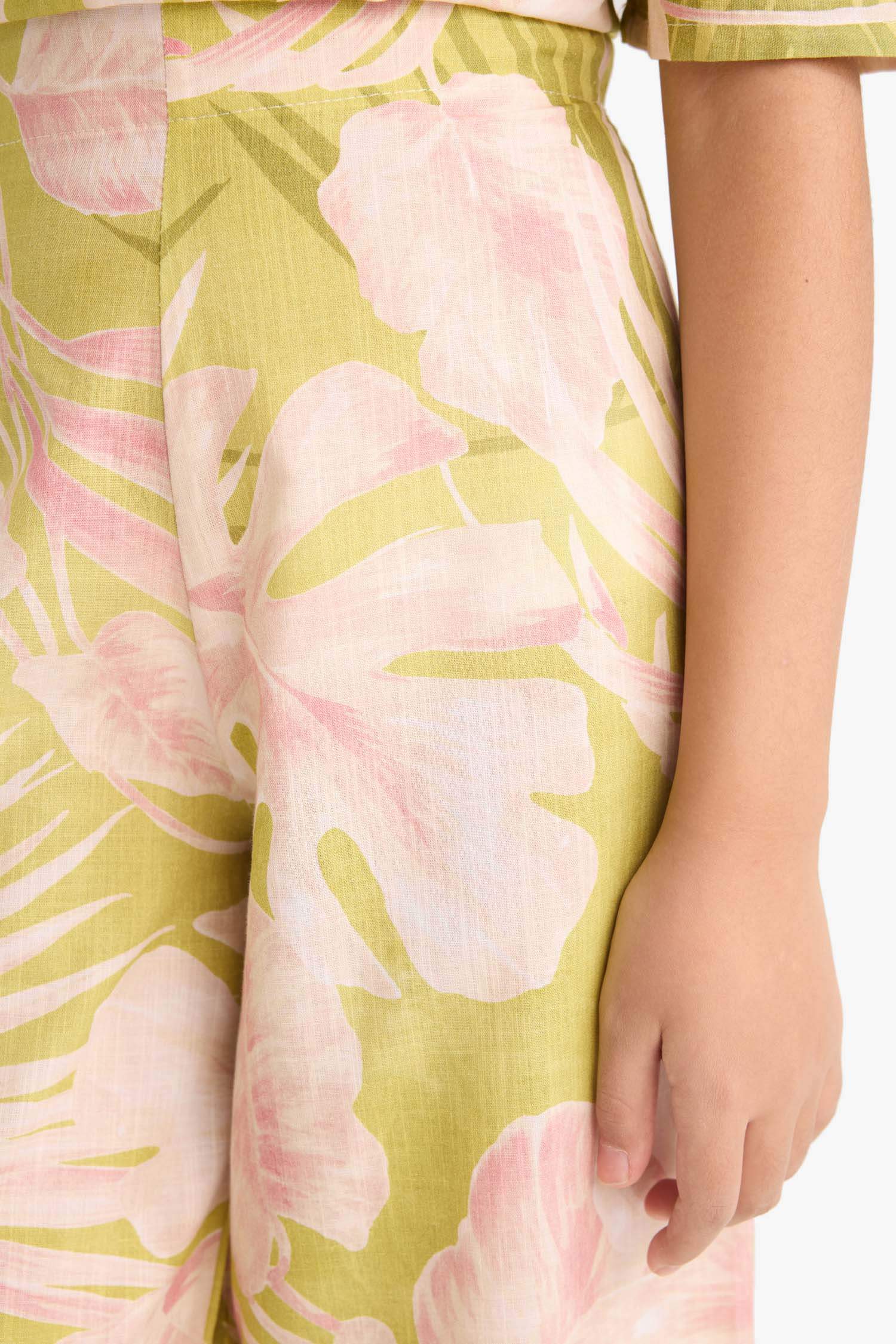 Kız Çocuk Desenli Wide Leg Geniş Paça Pamuklu Pantolon