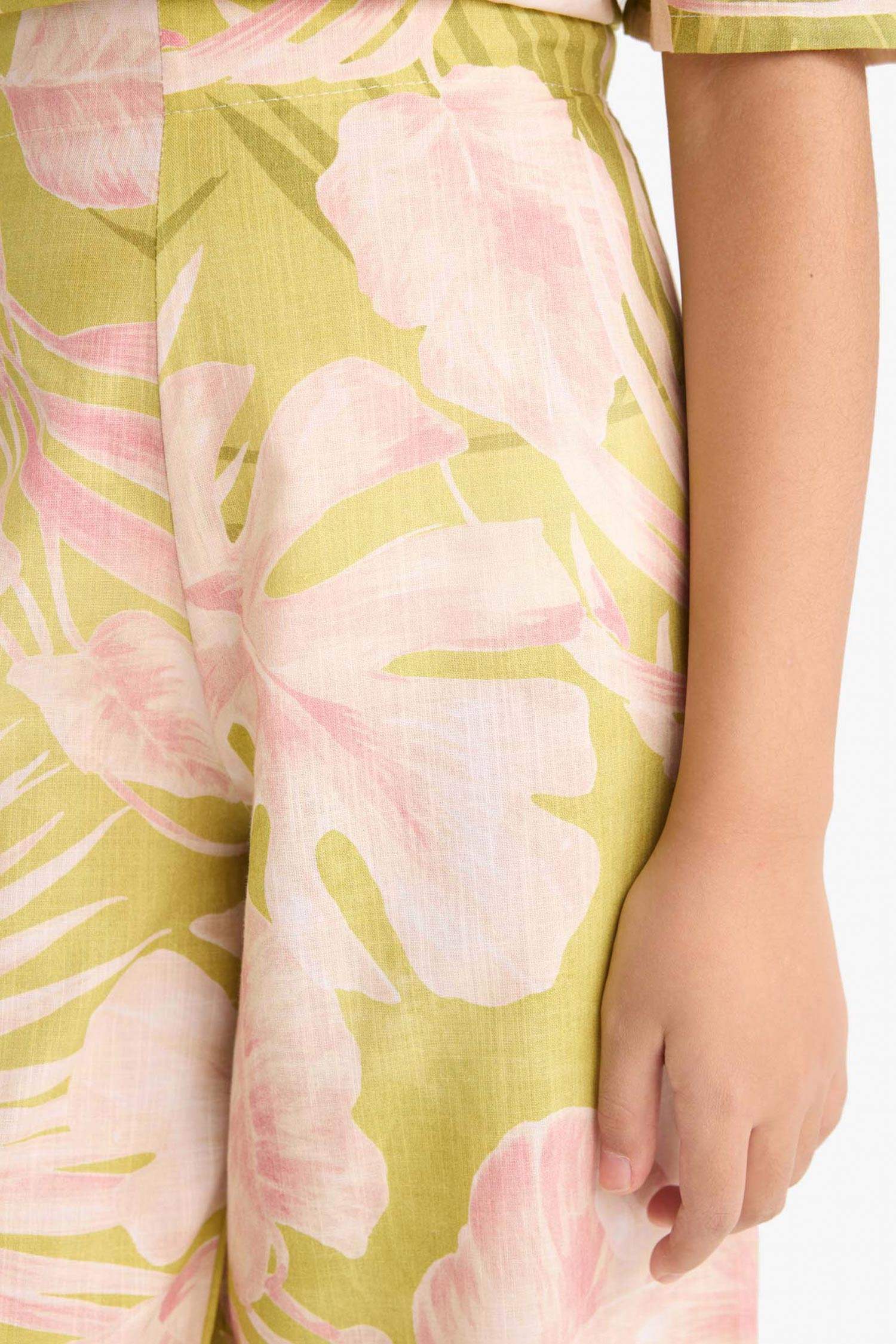 Desenli Wide Leg Geniş Paça Pamuklu Pantolon Kız Çocuk