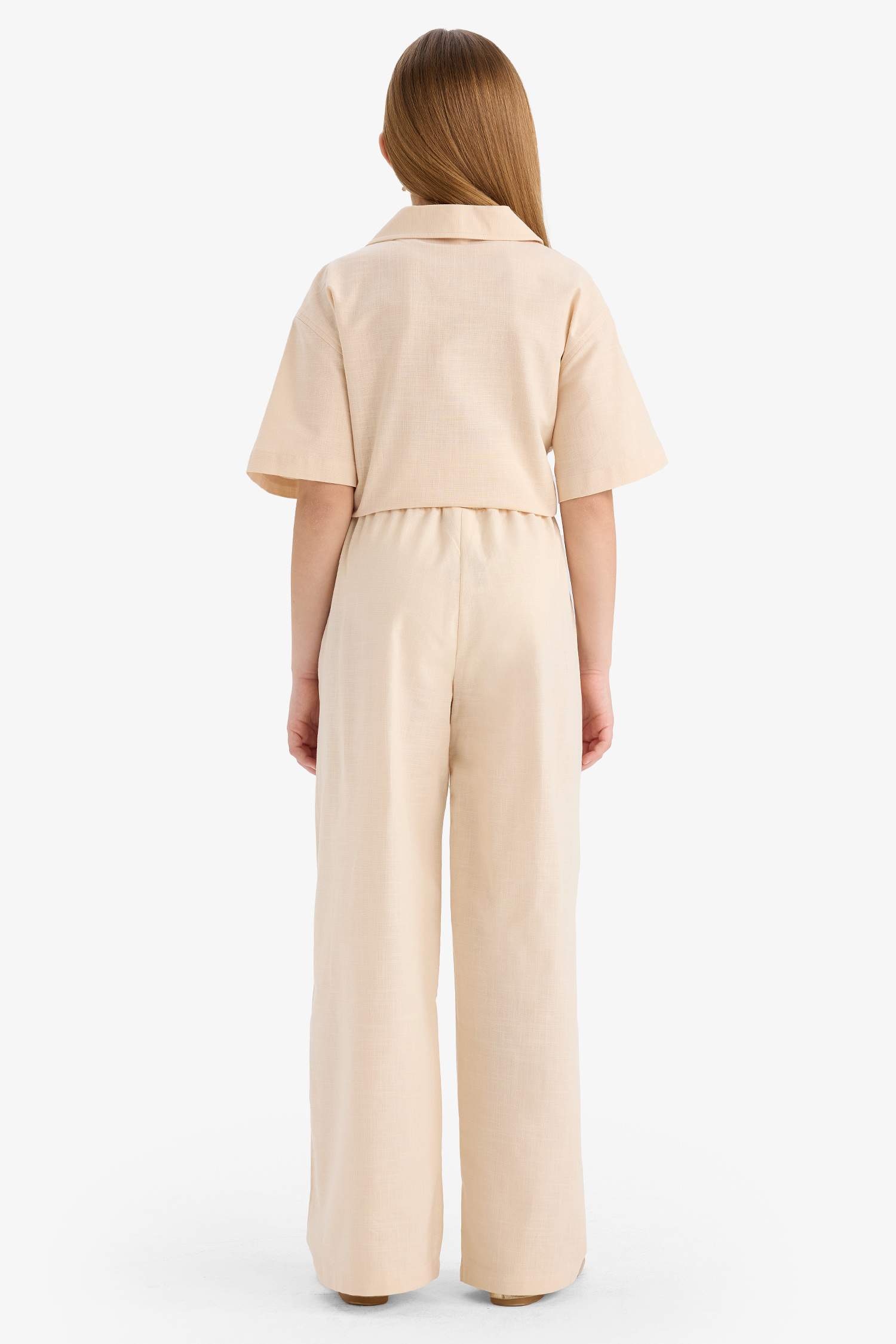 Kız Çocuk Beli Lastikli Wide Leg Geniş Bol Paça Pamuklu Pantolon