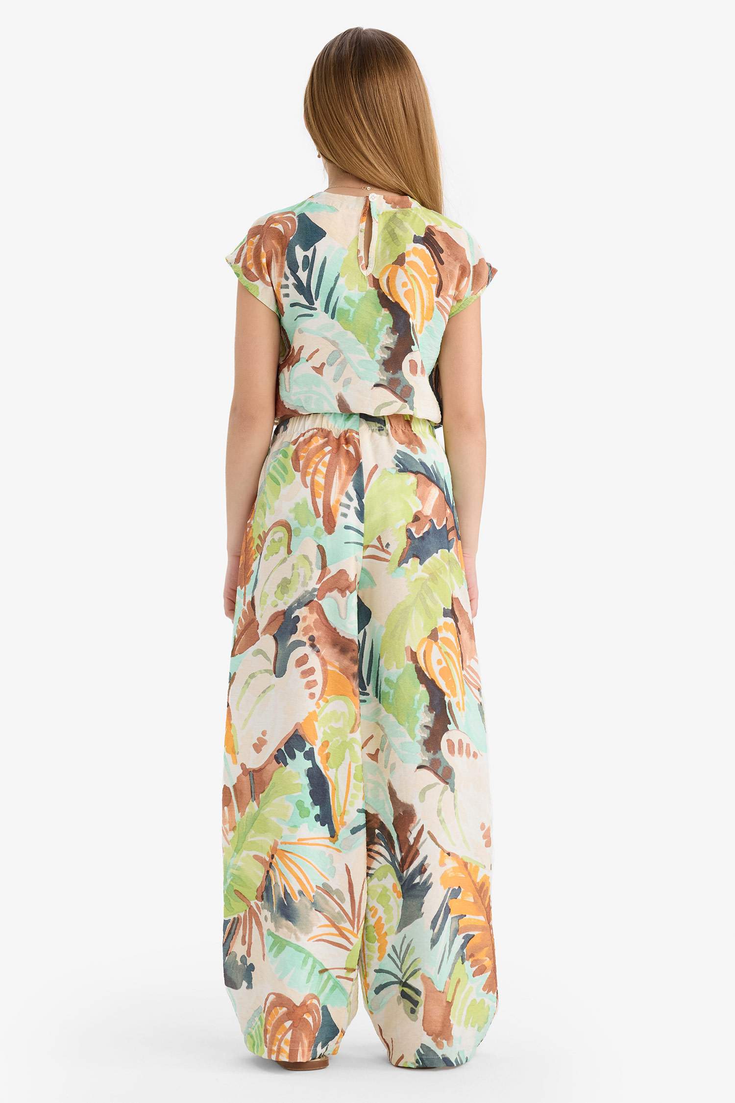 Kız Çocuk Desenli Palazzo Geniş Bol Paça Pantolon