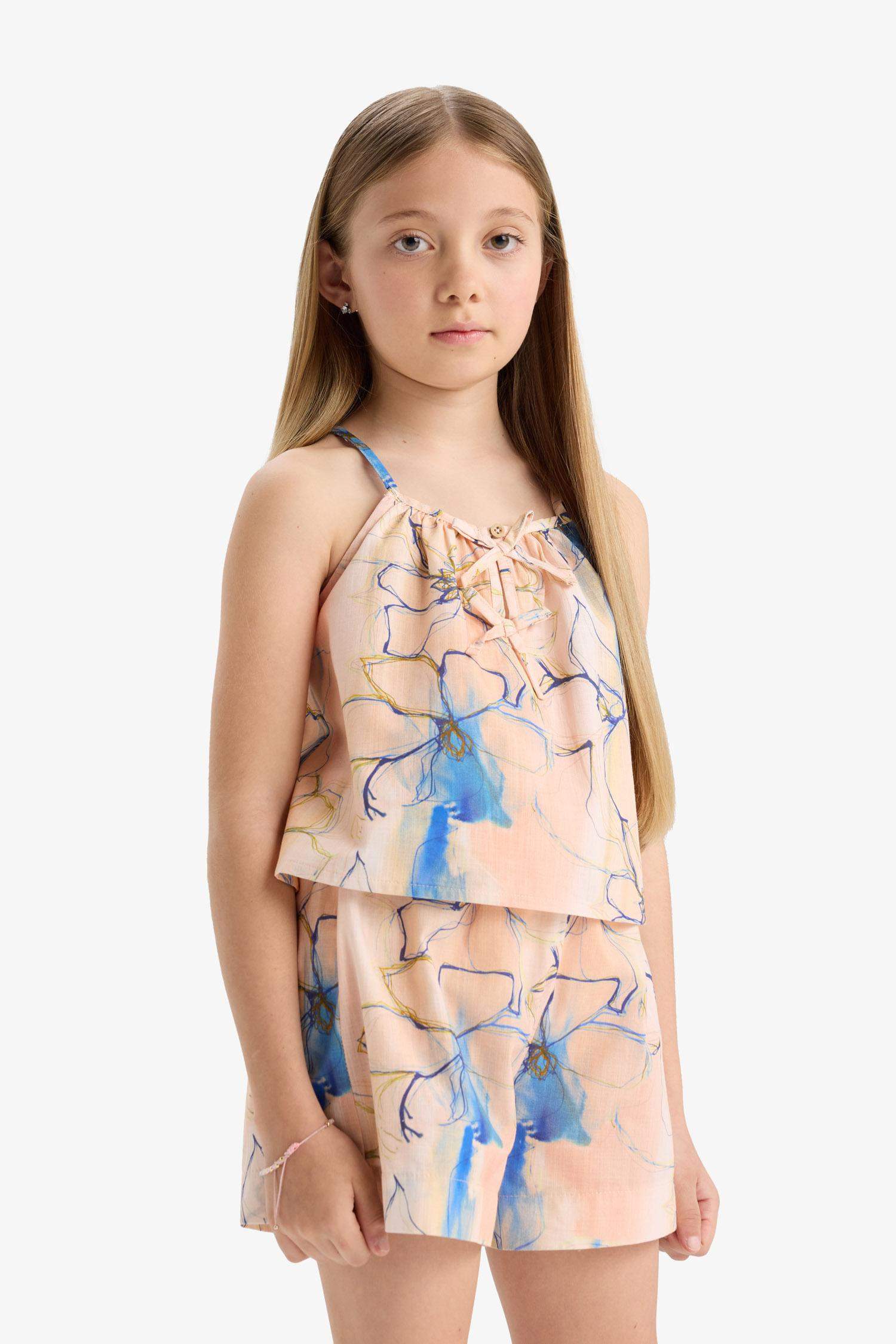 Girl Elastic Waist Patterned Cotton Shorts