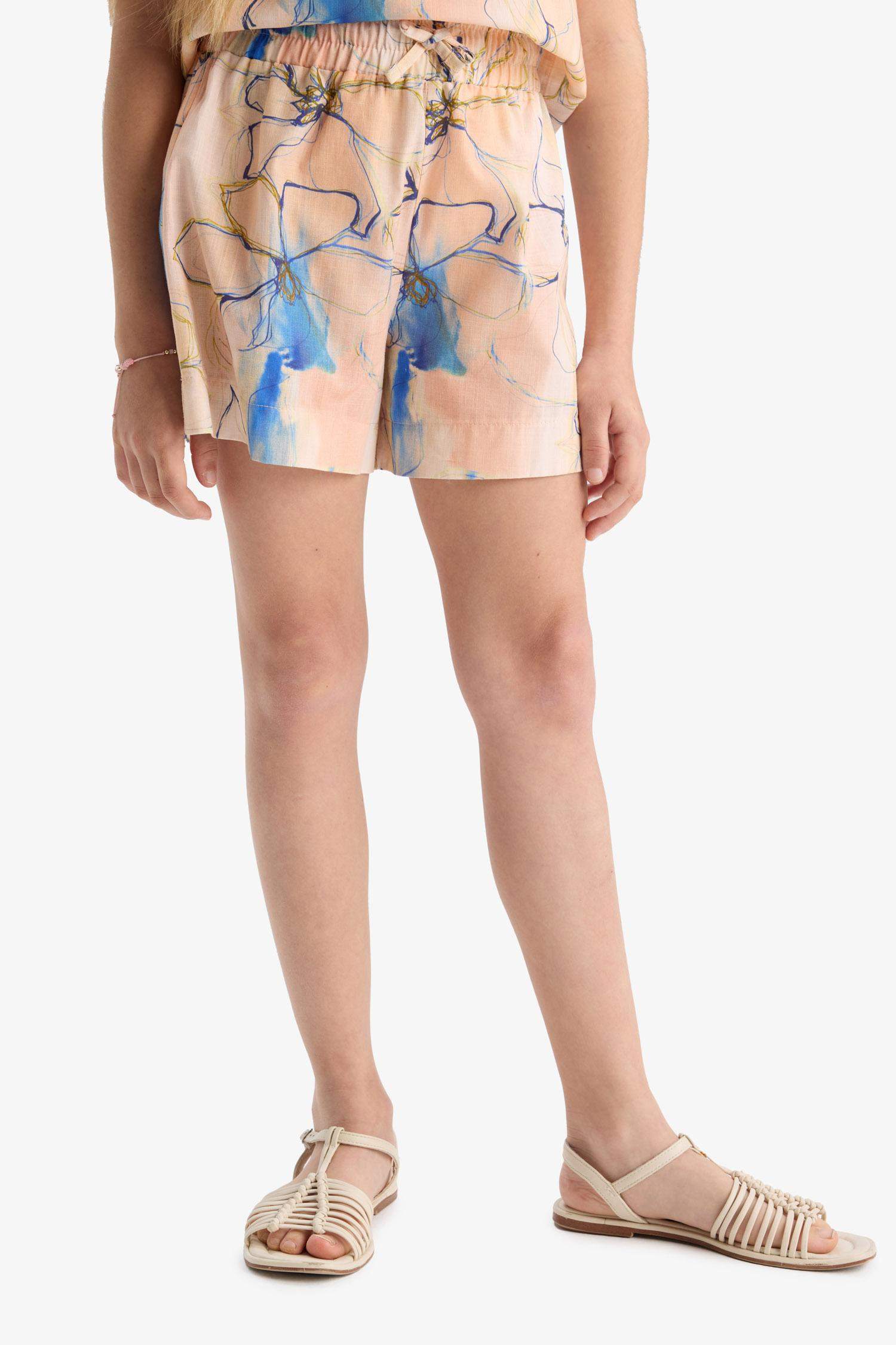 Girl Elastic Waist Patterned Cotton Shorts