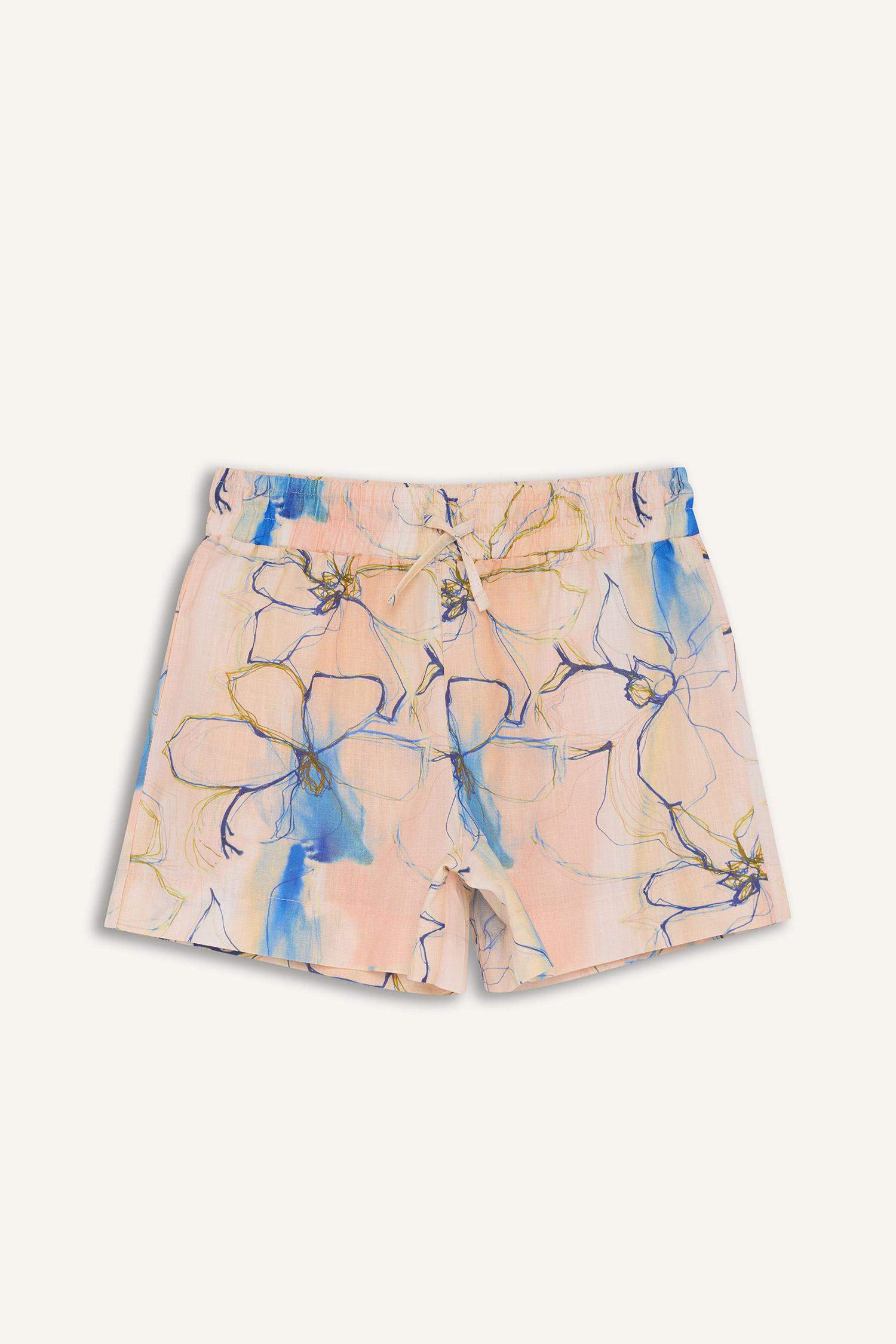 Girl Elastic Waist Patterned Cotton Shorts