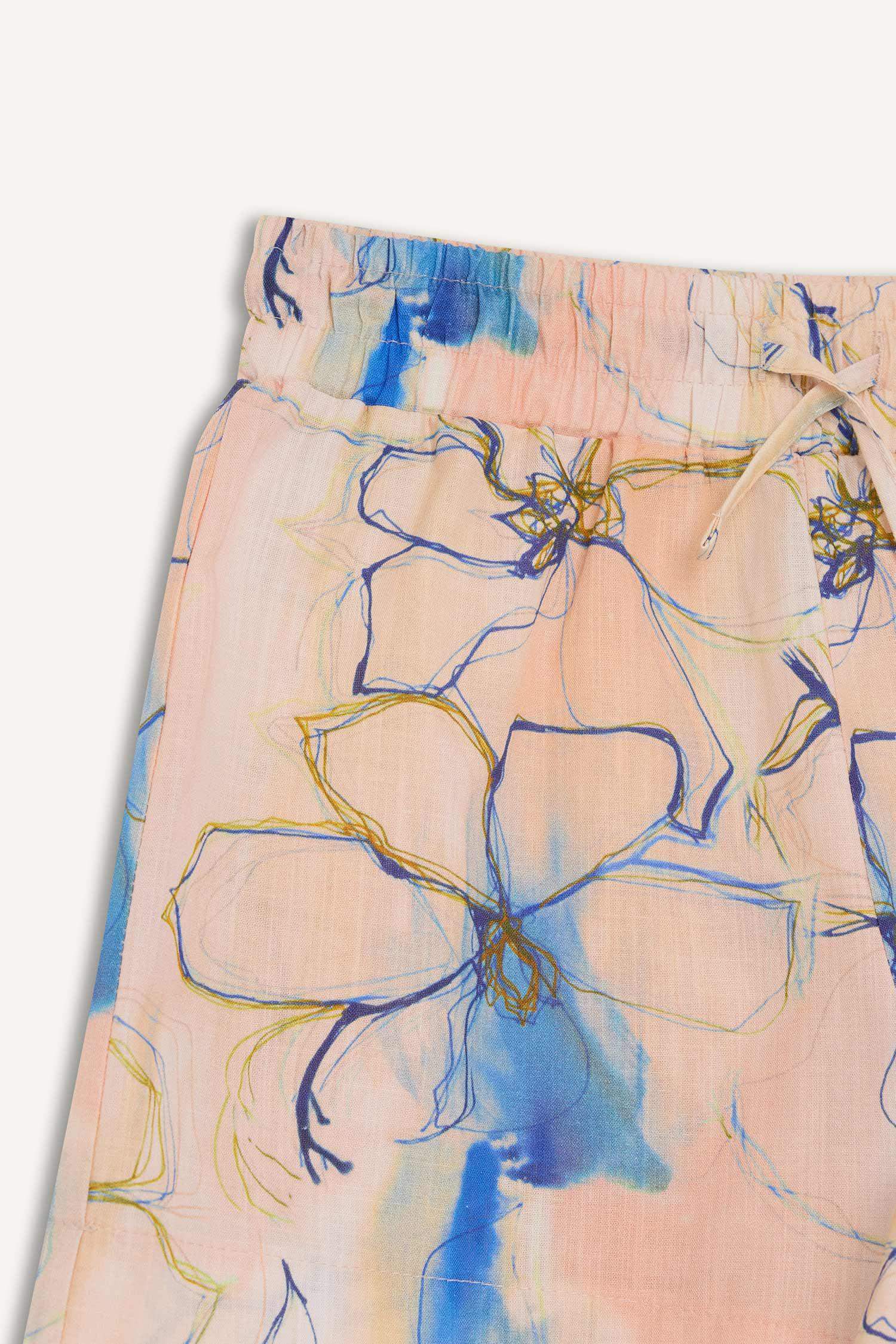 Girl Elastic Waist Patterned Cotton Shorts