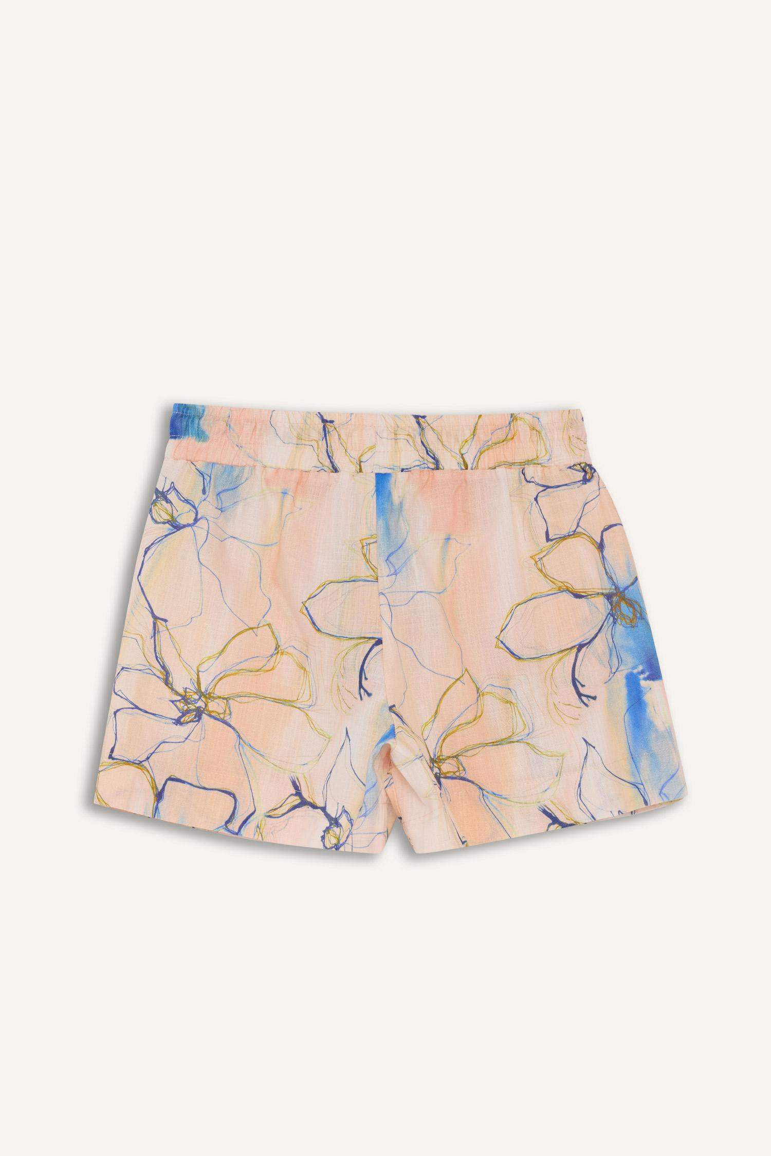 Girl Elastic Waist Patterned Cotton Shorts