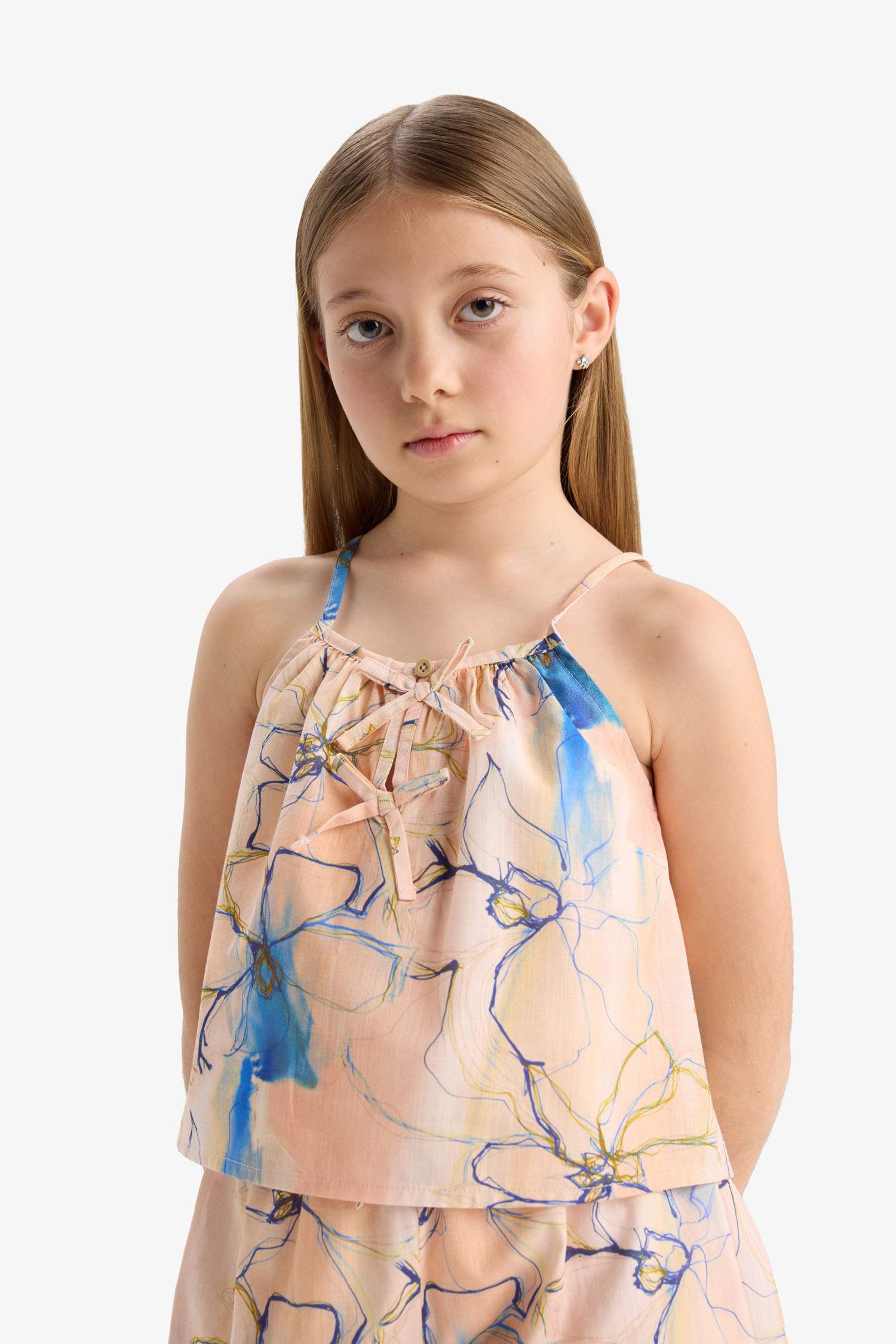 Kız Çocuk Desenli Askılı Bluz