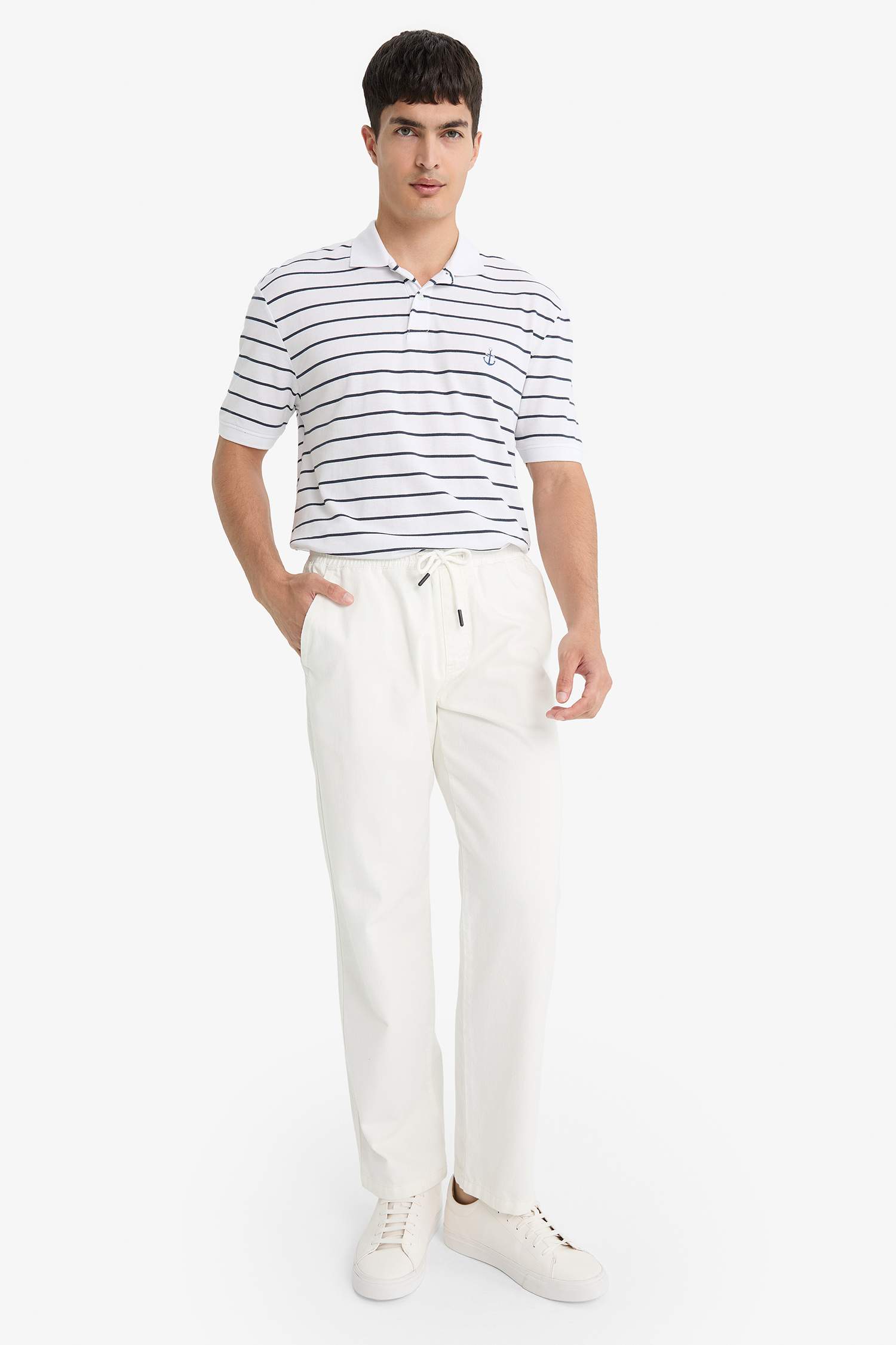 %100 Pamuk Regular Fit Polo Yaka Kısa Kollu Çizgili Tişört