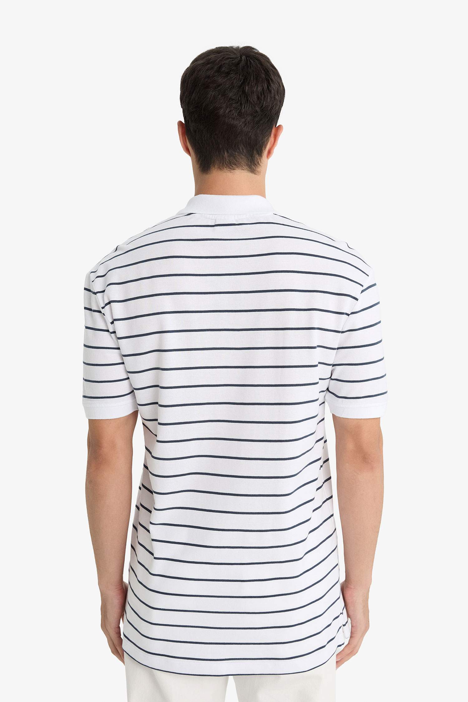 %100 Pamuk Regular Fit Polo Yaka Kısa Kollu Çizgili Tişört