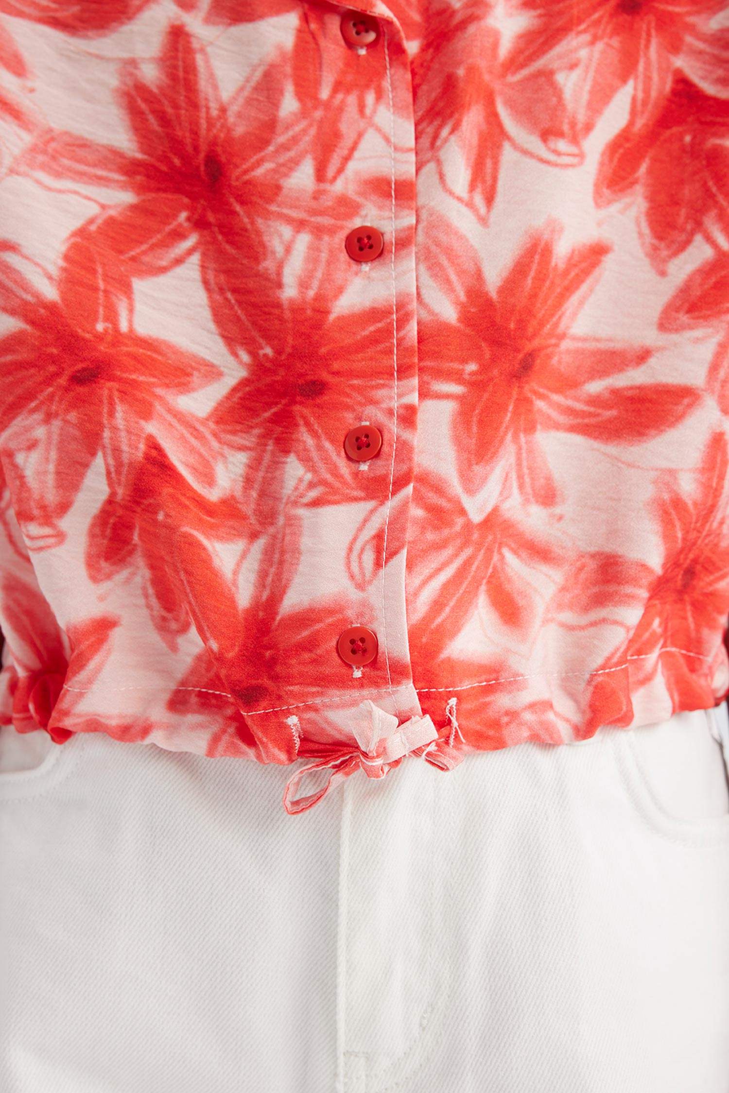 Kız Çocuk Desenli Crop Kısa Kollu Gömlek