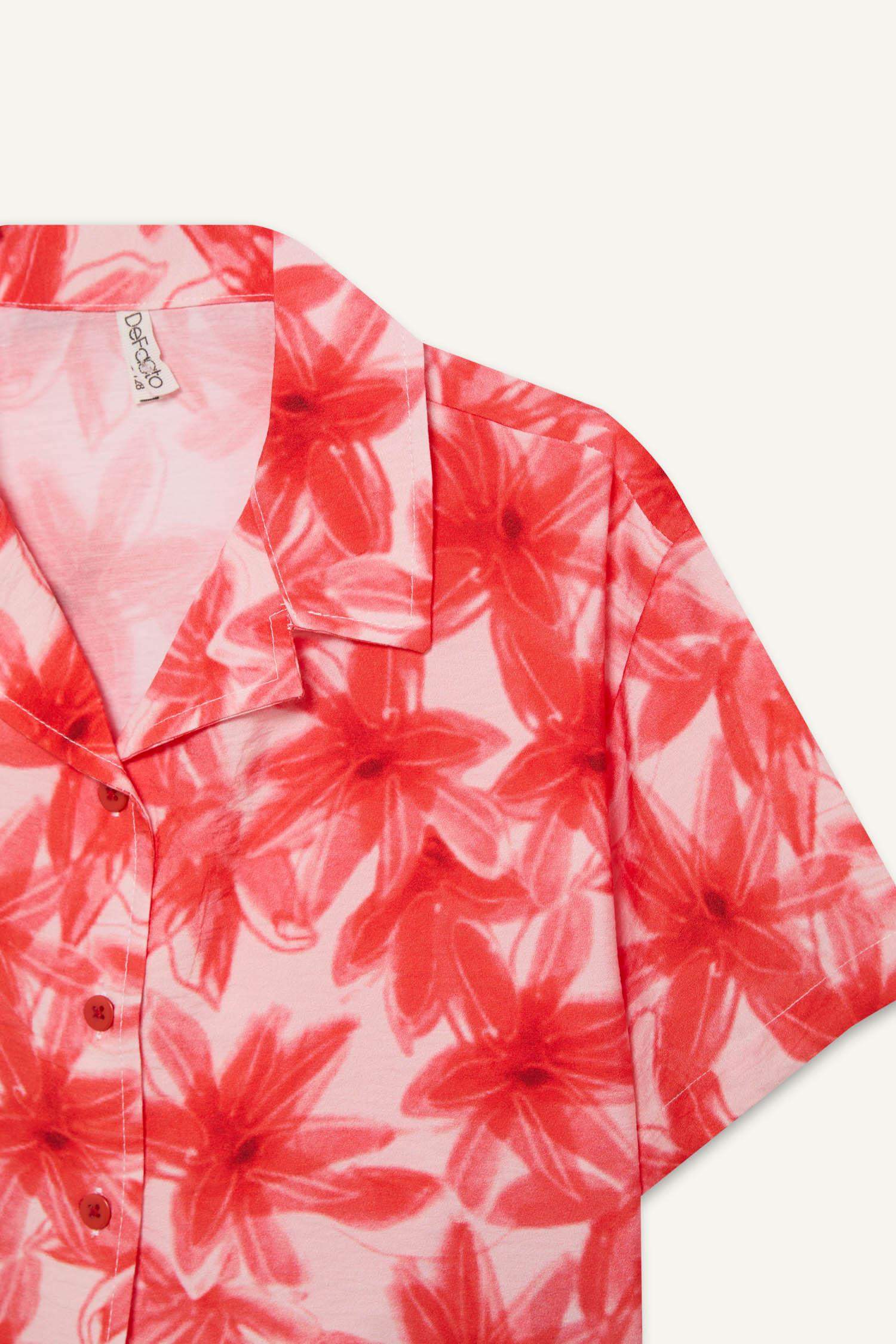 Kız Çocuk Desenli Crop Kısa Kollu Gömlek