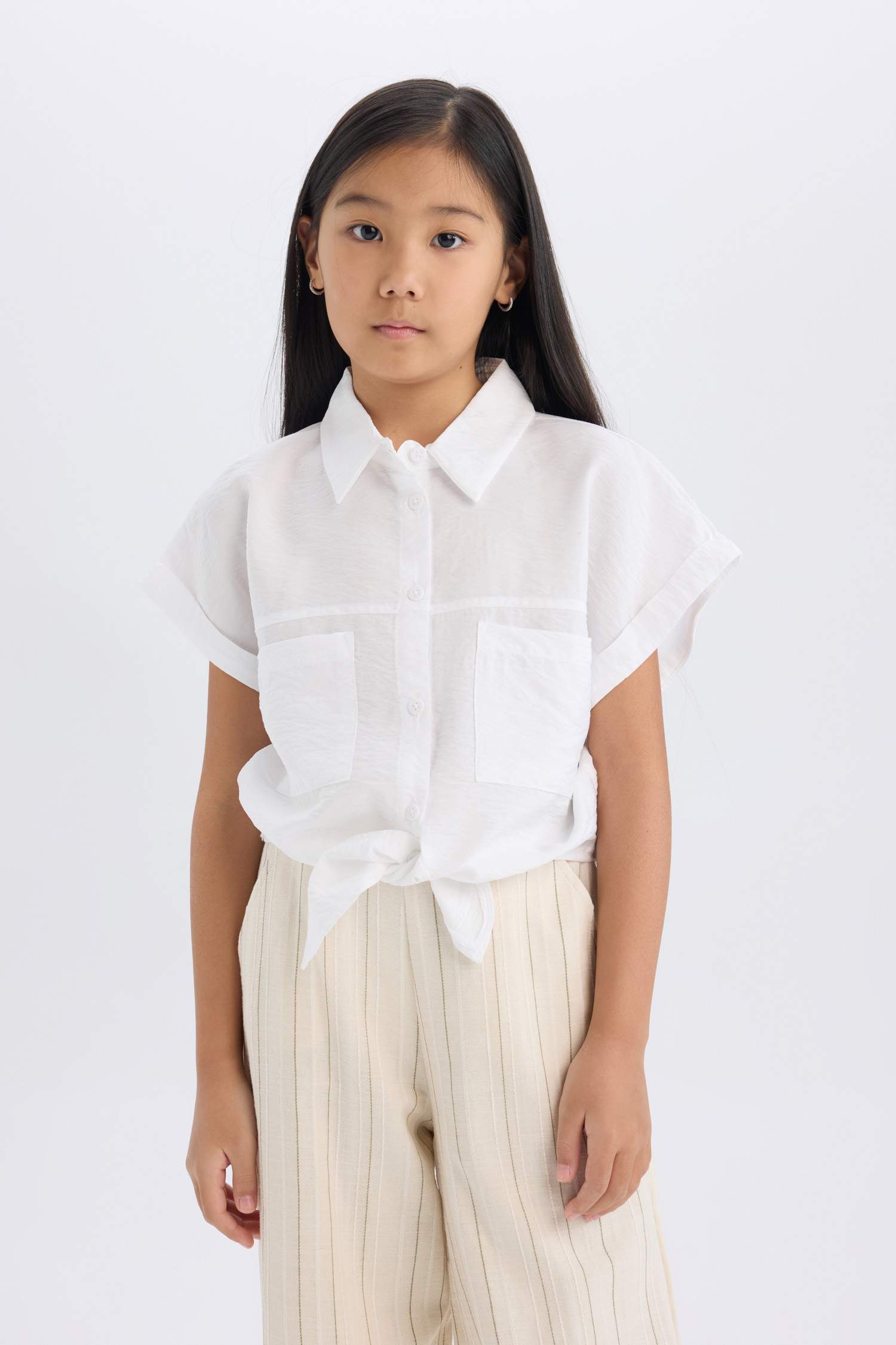 Girl Tie Detailed Short Sleeve Crop Shirt
