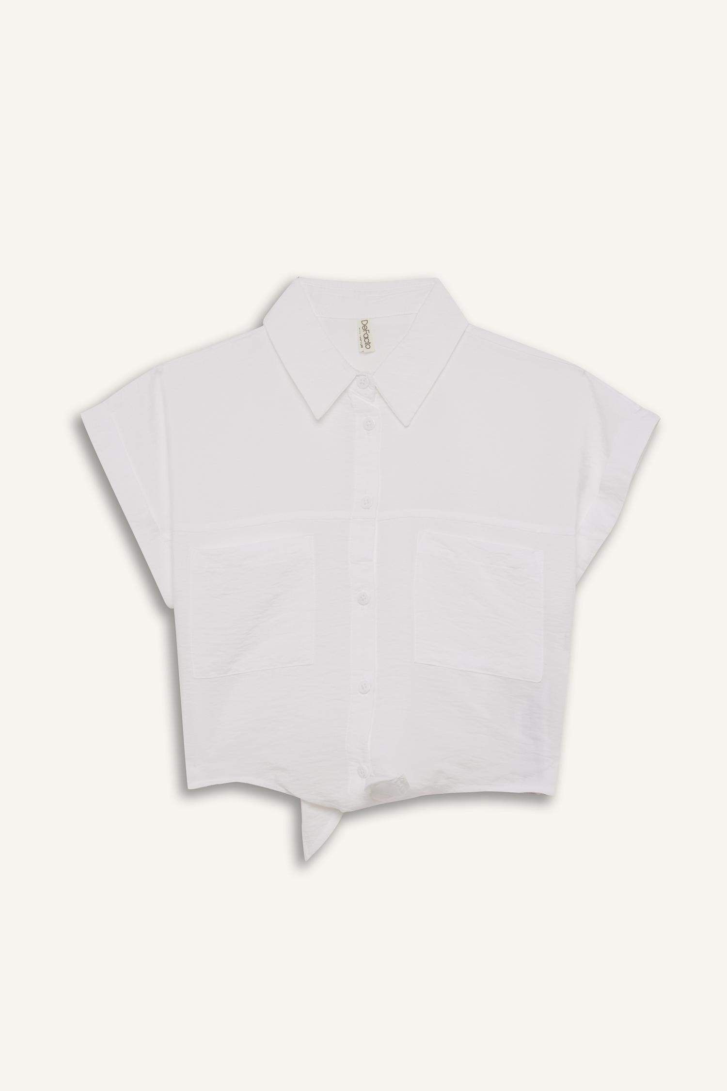 قميص بنات نص كم قصير مع ربطة