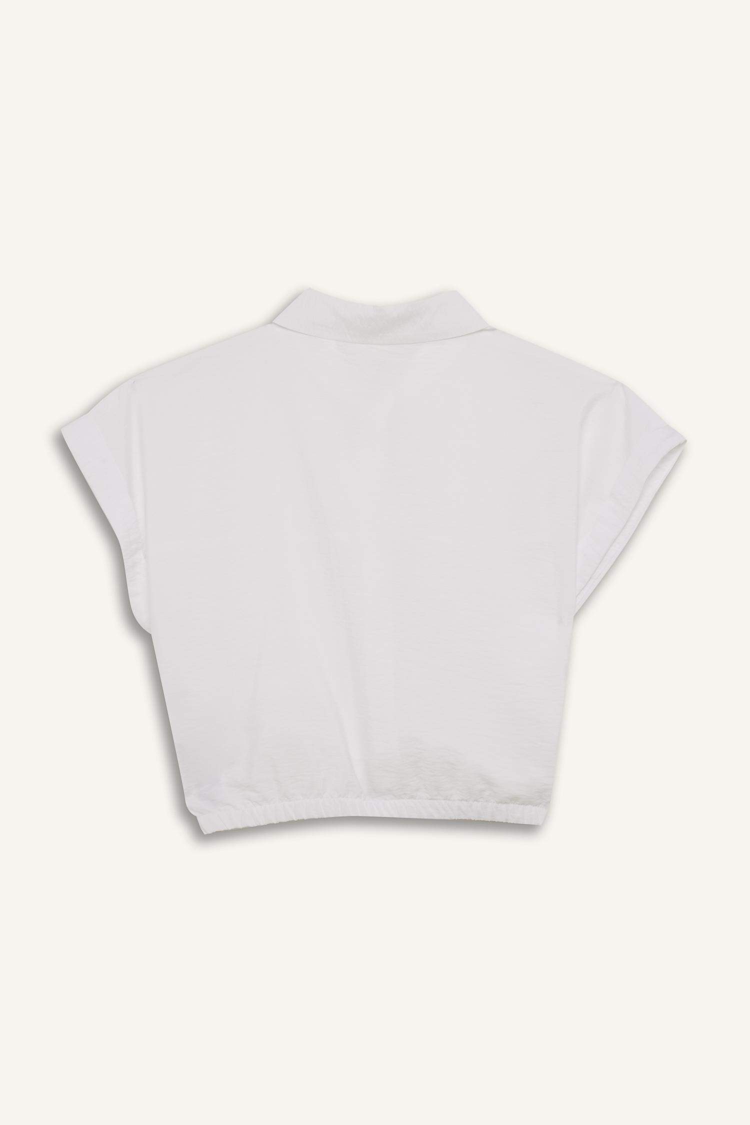 قميص بنات نص كم قصير مع ربطة