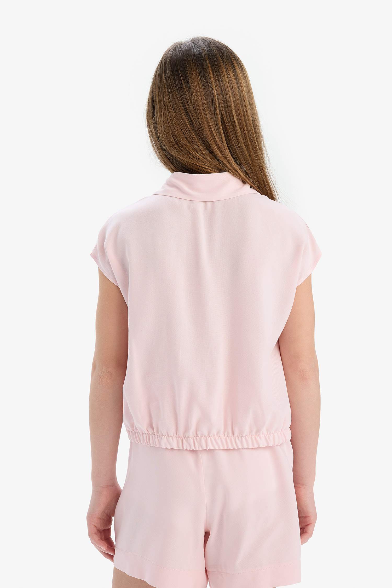 Kız Çocuk Cropped Fit Pamuklu Kısa Kollu Gömlek