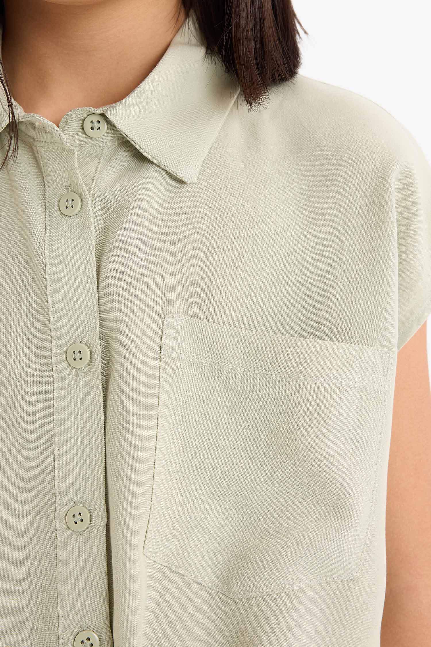 Kız Çocuk Crop Önden Bağlamalı Pamuklu Kısa Kollu Gömlek