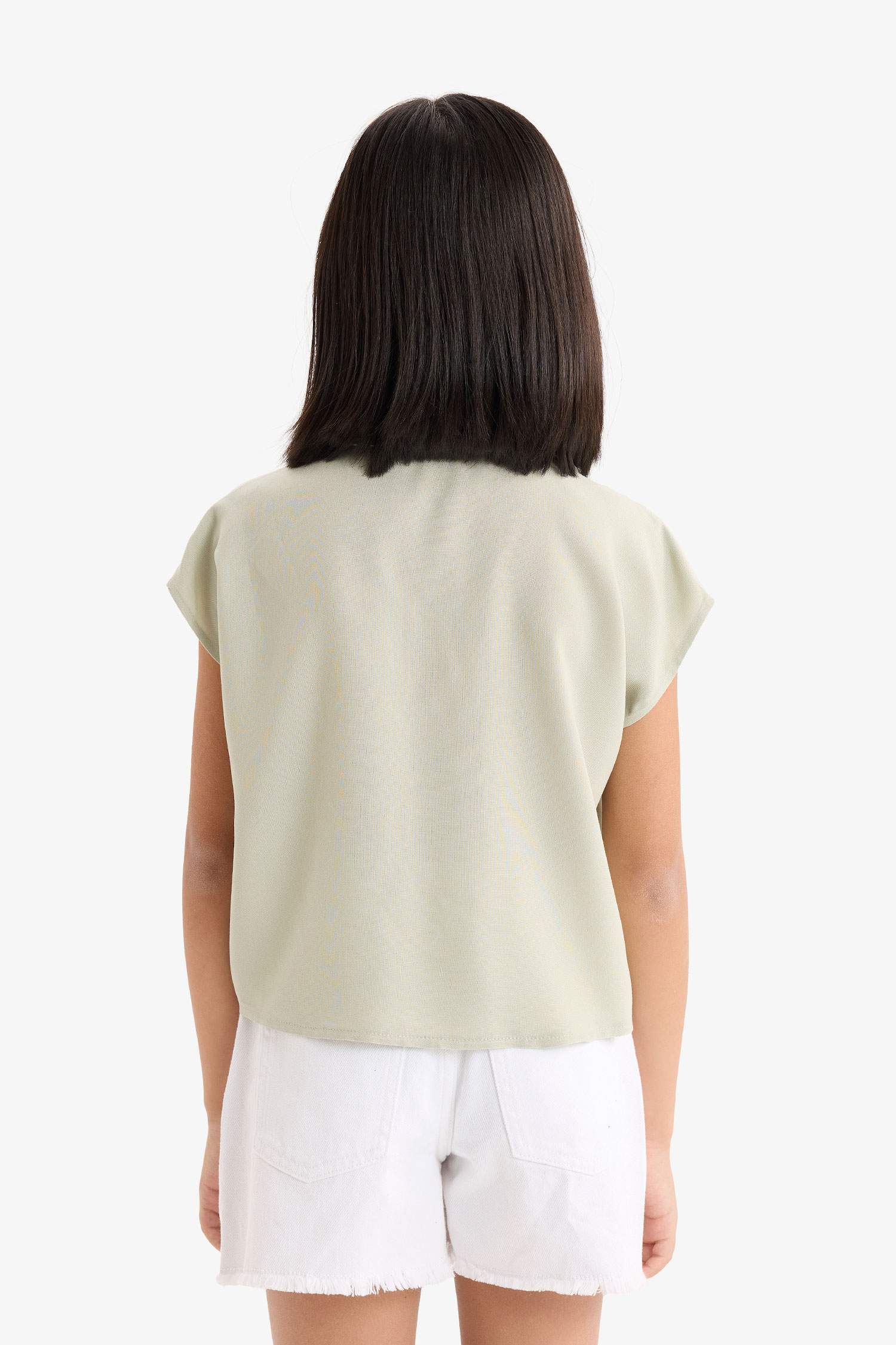 Kız Çocuk Crop Önden Bağlamalı Pamuklu Kısa Kollu Gömlek