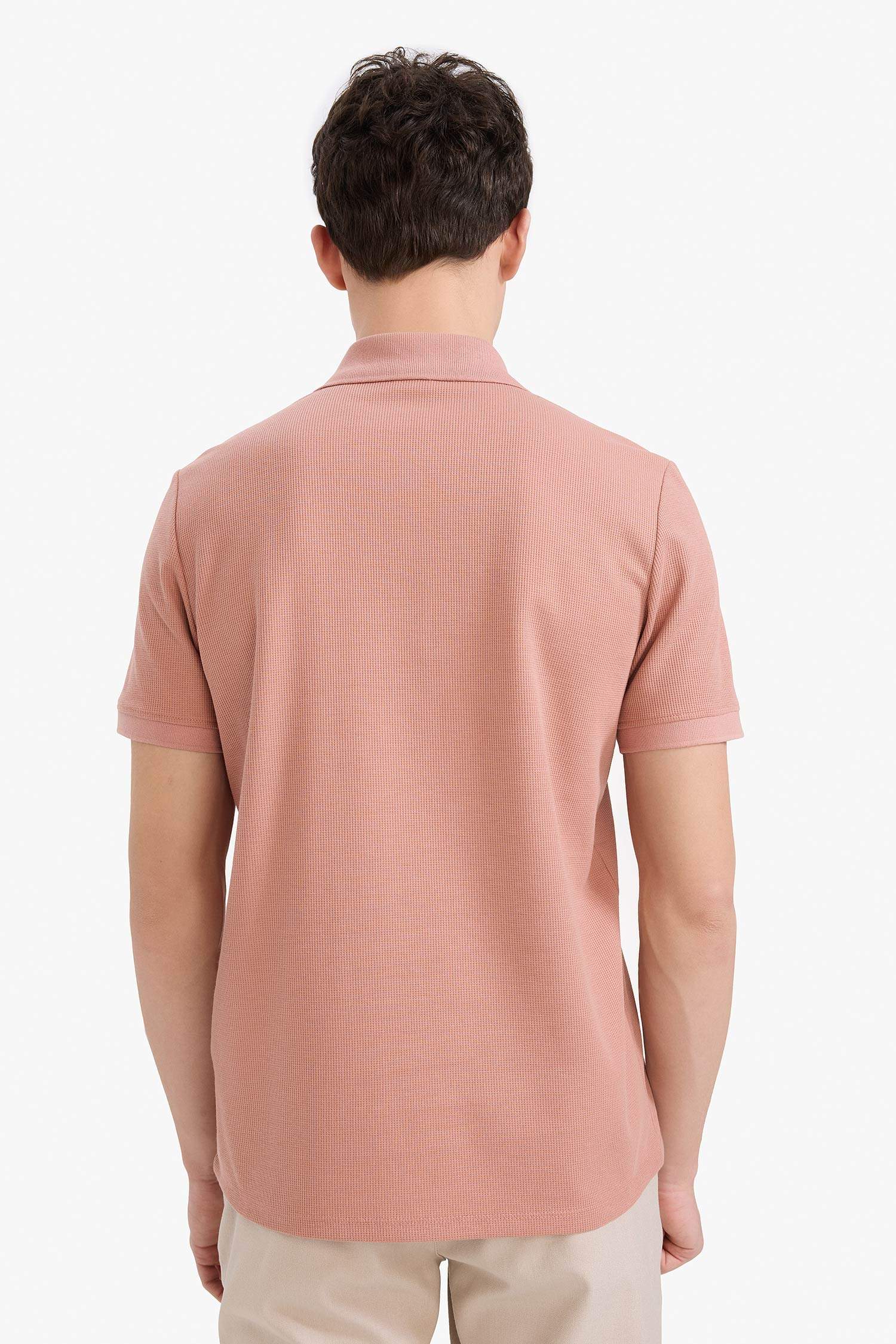 Regular Fit Polo Yaka Kısa Kollu Dokulu Waffle Tişört
