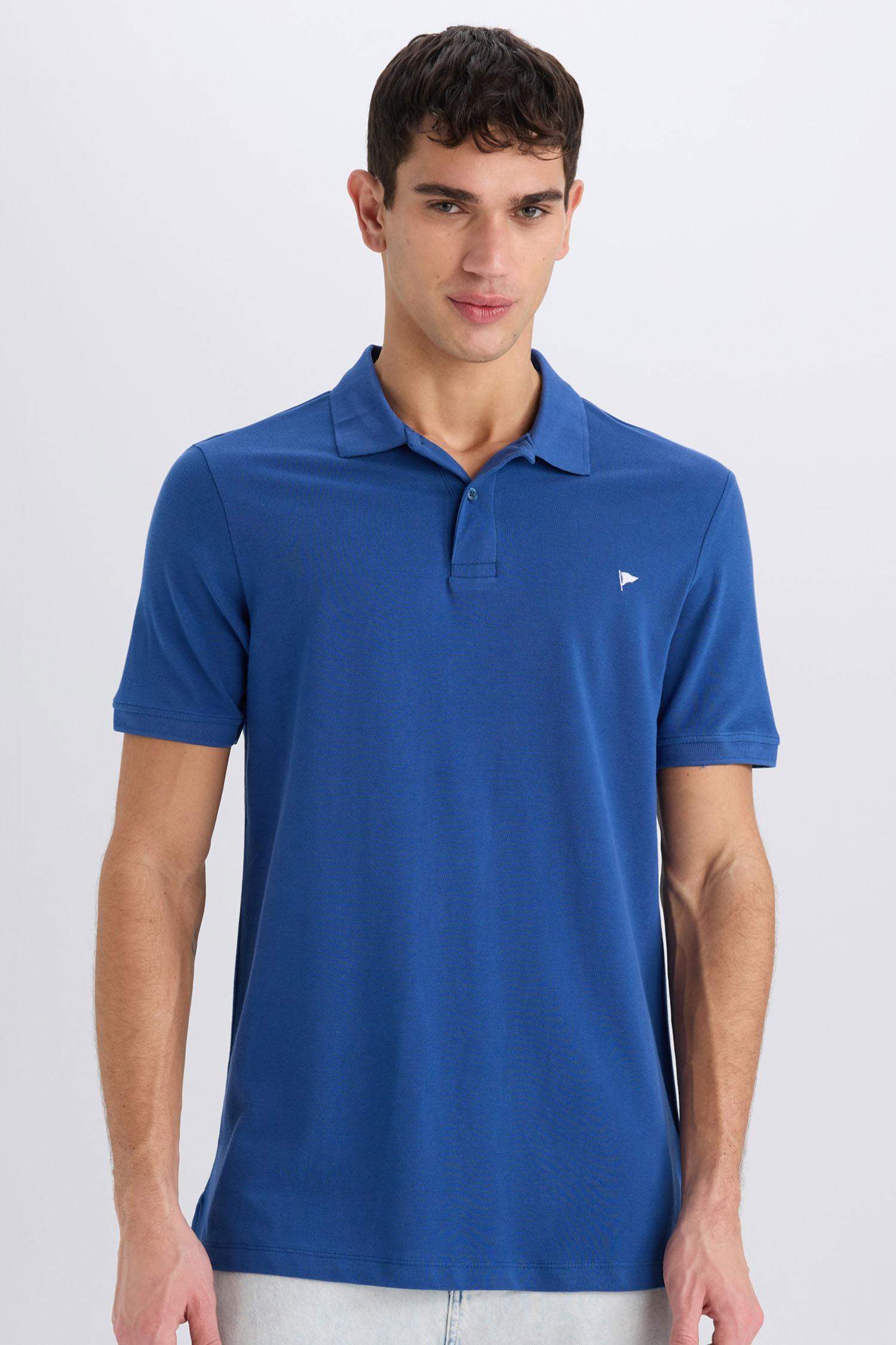 %100 Pamuk Slim Fit Dar Kesim Polo Yaka Kısa Kollu Tişört