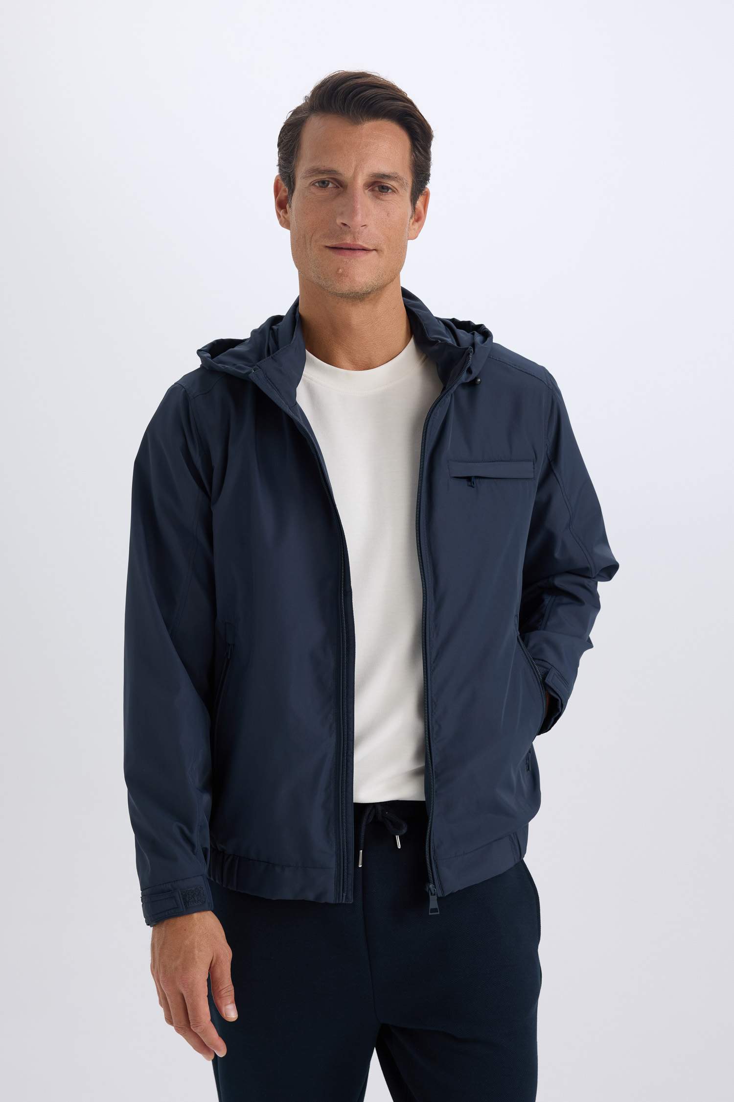 Regular Fit Stand Collar Cotton Lined Zippered Waterproof Jacket