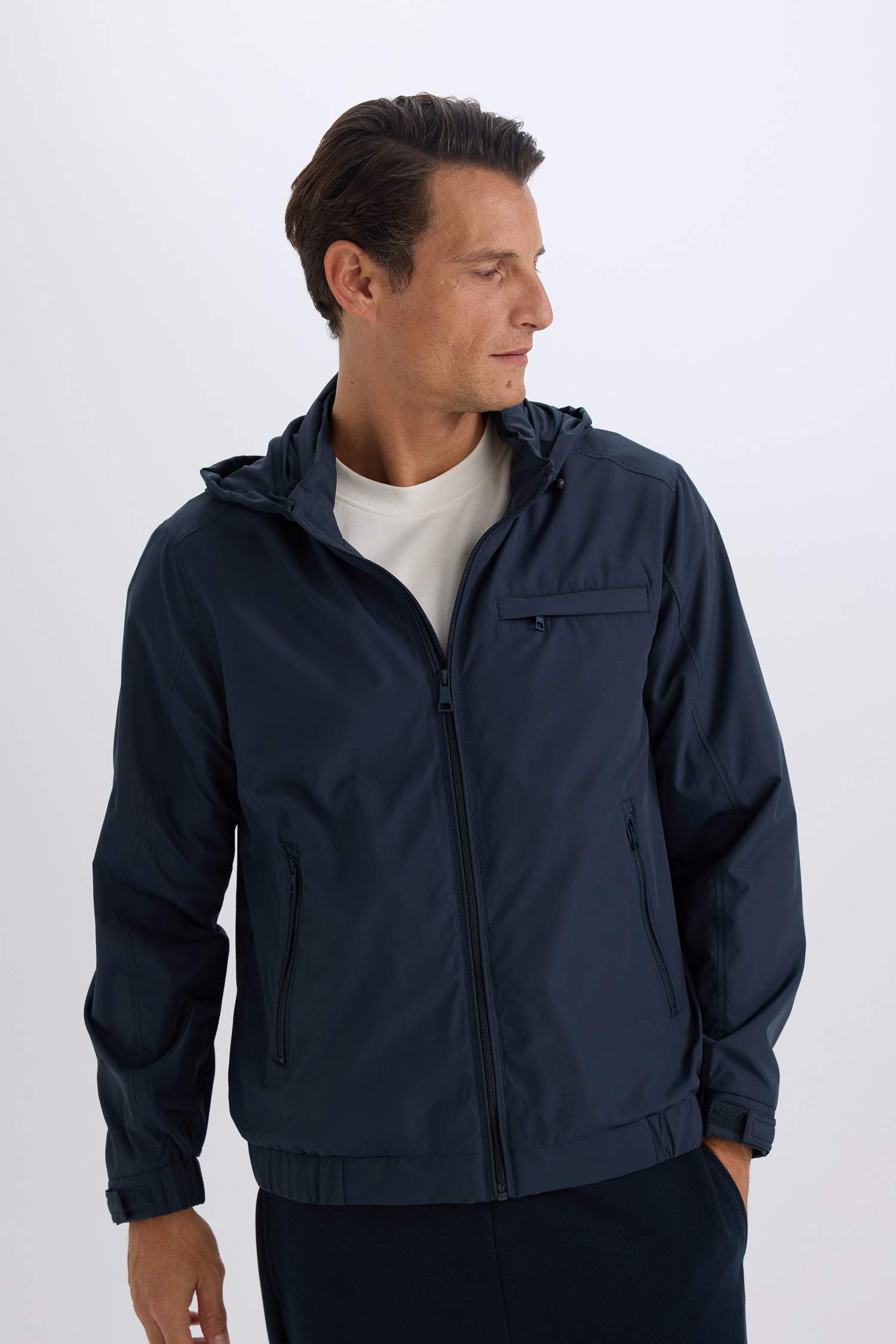Regular Fit Stand Collar Cotton Lined Zippered Waterproof Jacket