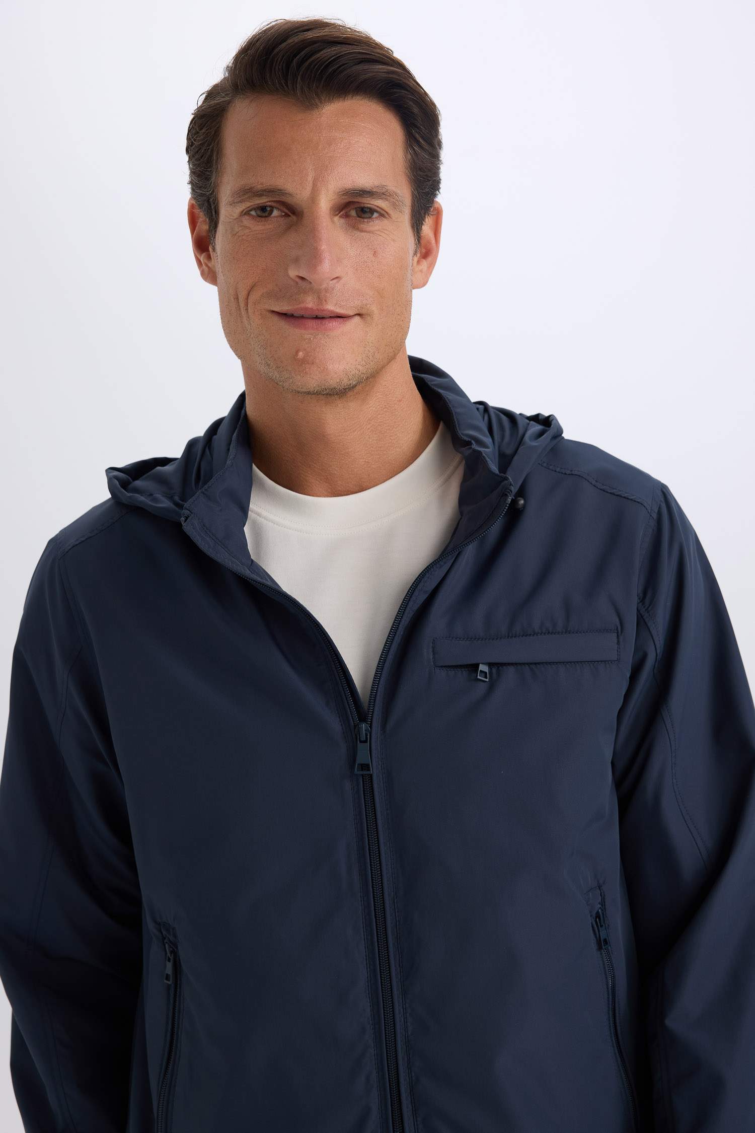 Regular Fit Stand Collar Cotton Lined Zippered Waterproof Jacket