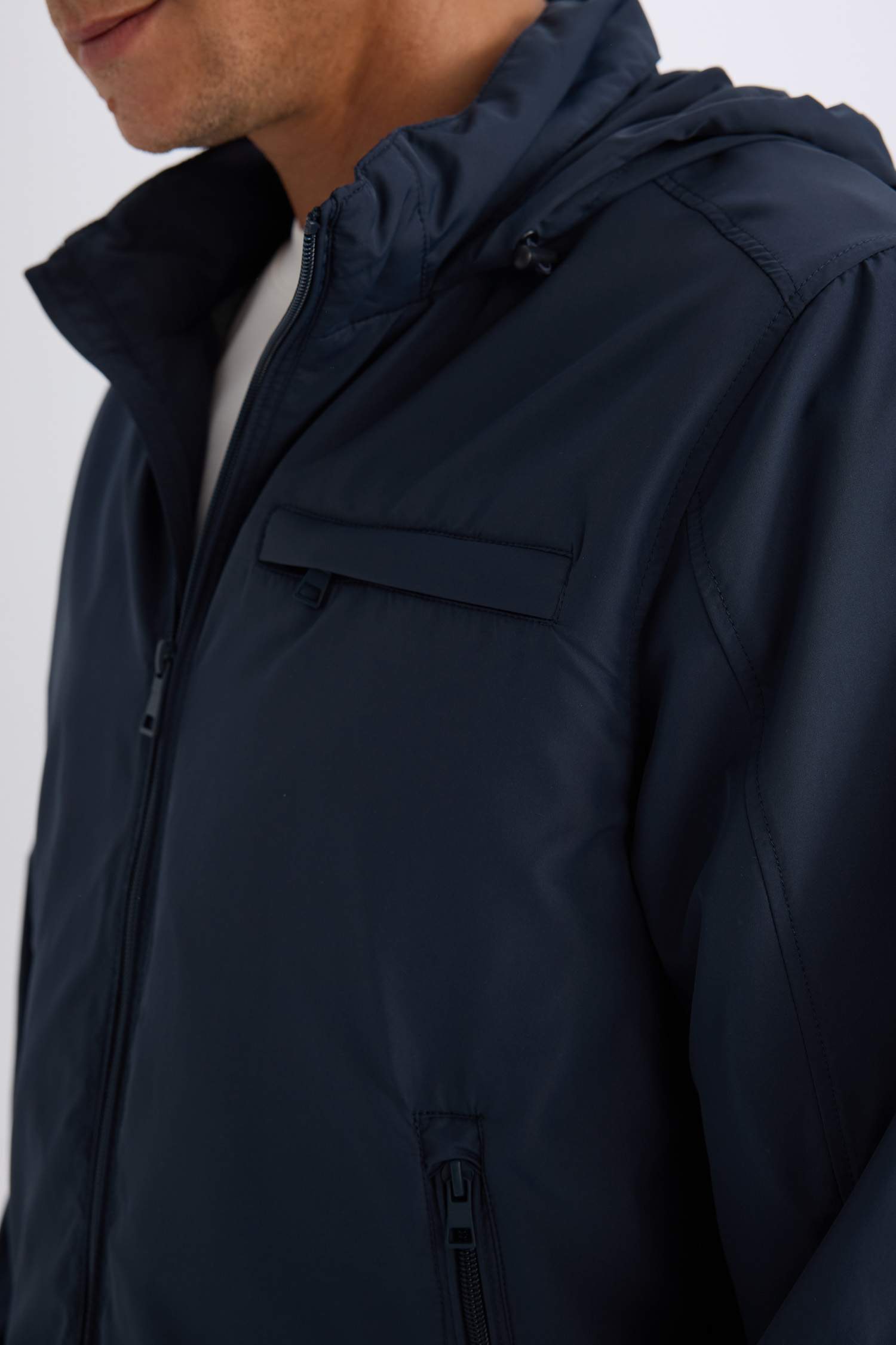 Regular Fit Stand Collar Cotton Lined Zippered Waterproof Jacket