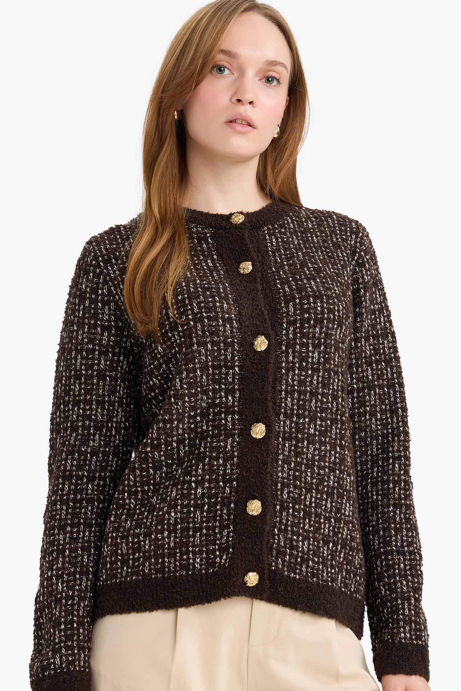 Regular Fit Bisiklet Yaka Düğmeli Triko Hırka