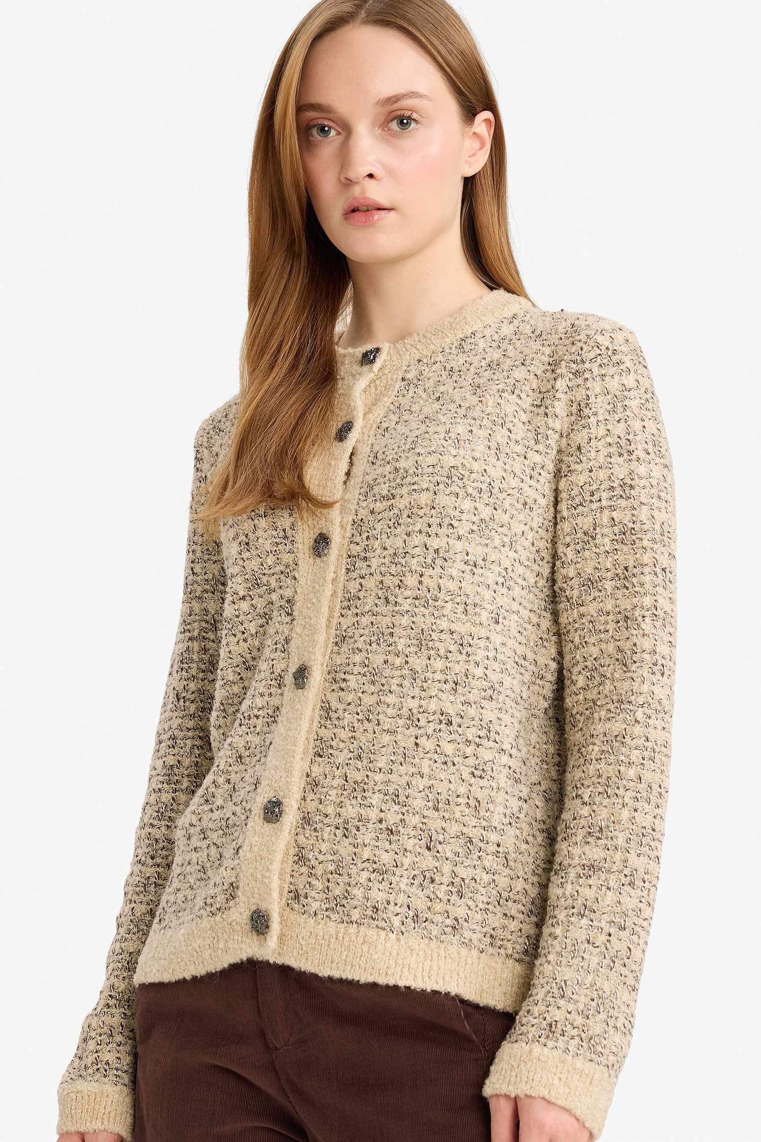 Regular Fit Bisiklet Yaka Düğmeli Triko Hırka