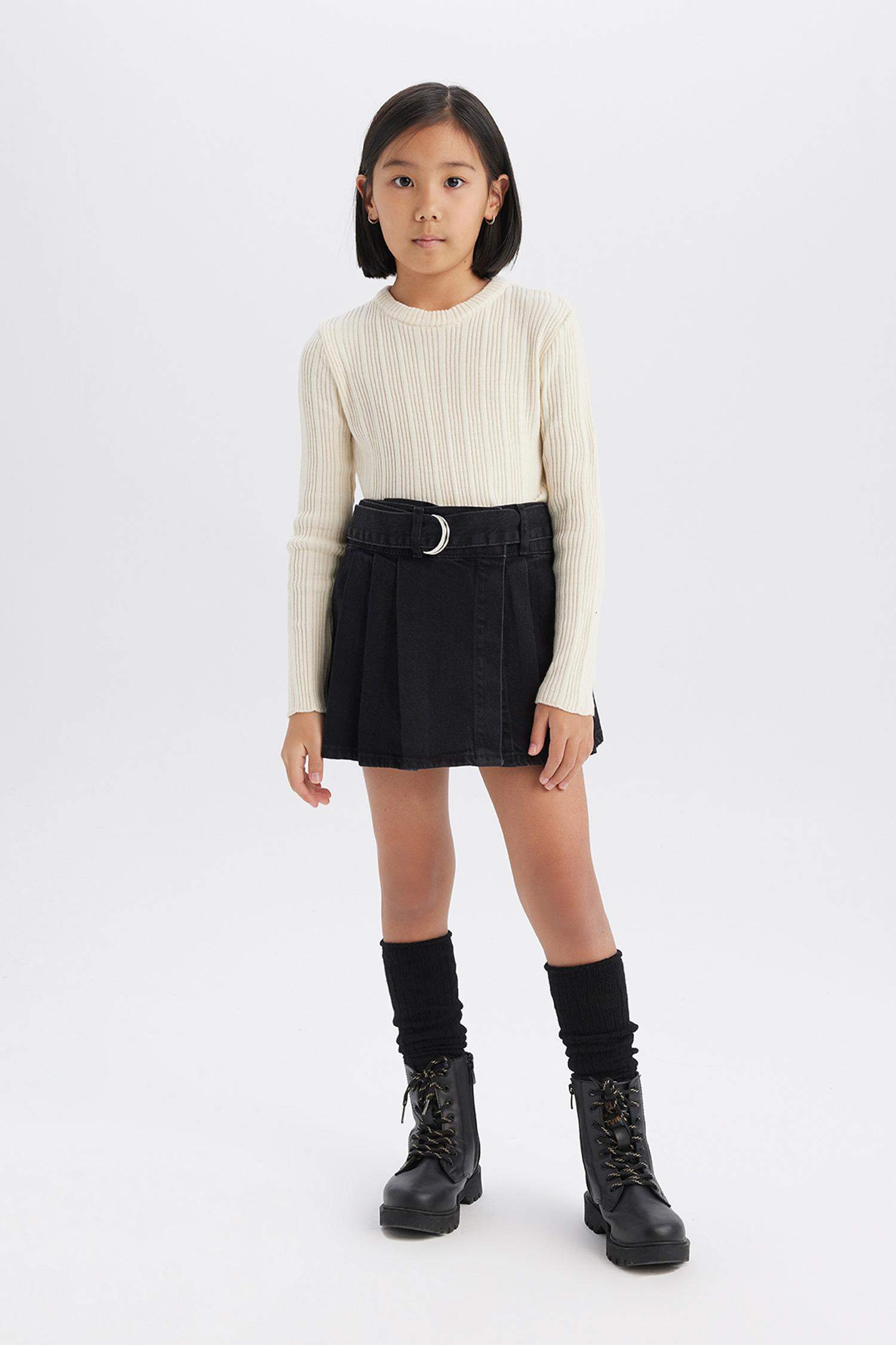 Kız Çocuk Kemerli Jean Şort Etek