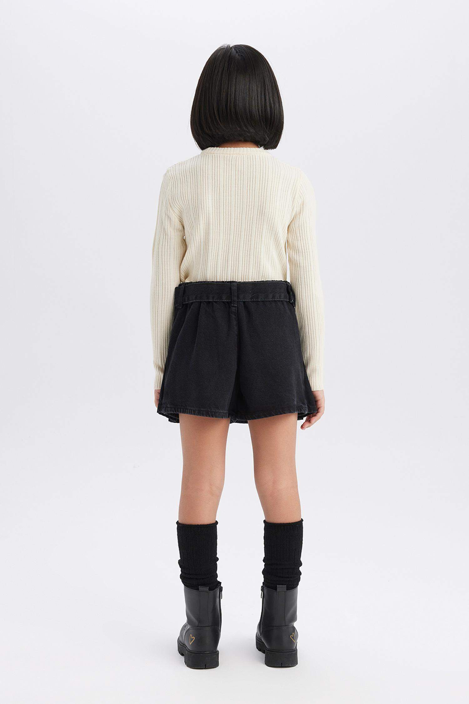 Kız Çocuk Kemerli Jean Şort Etek