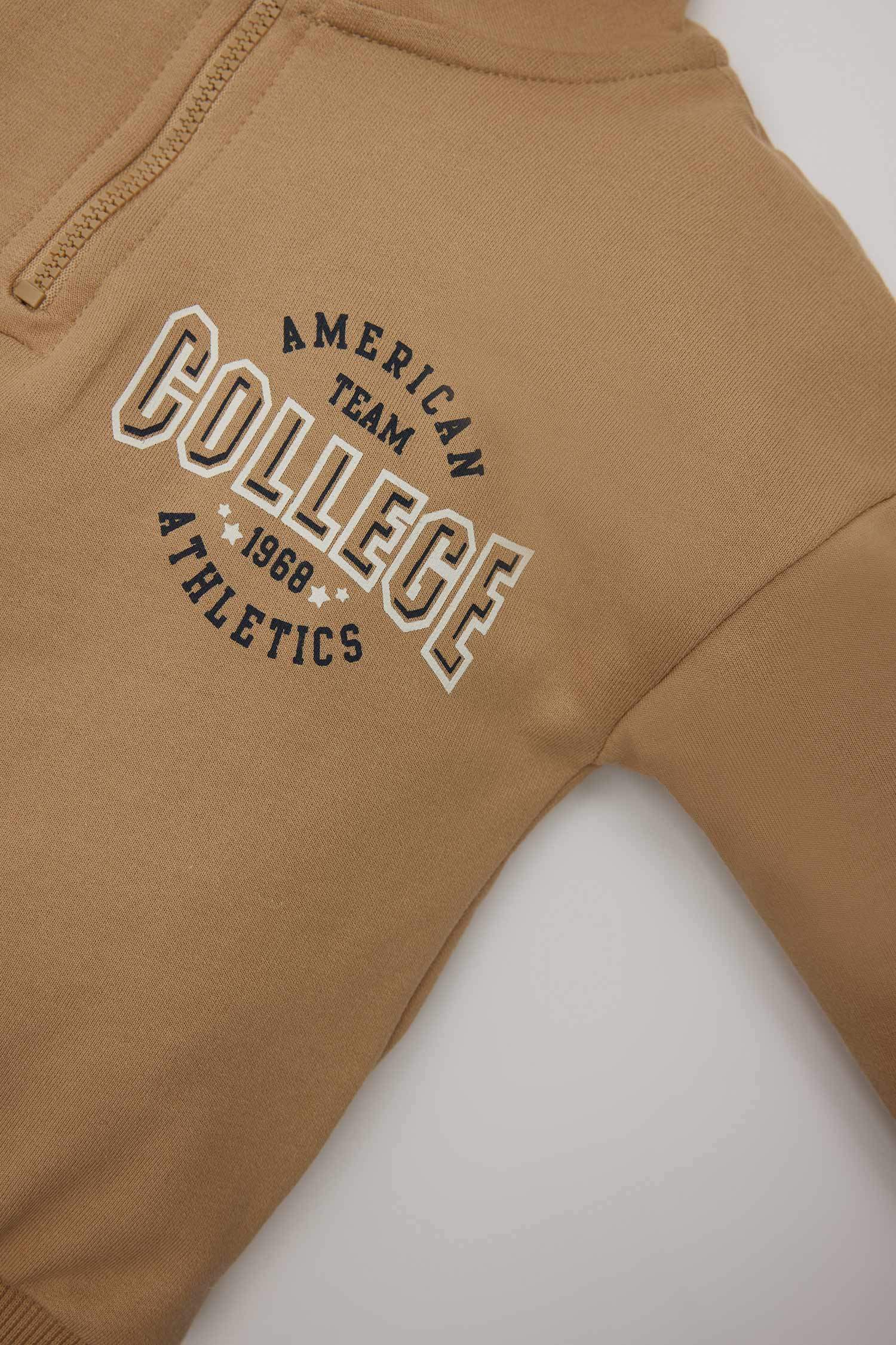 Erkek Bebek 2'li Takım Baskılı Yarım Fermuarlı Sweatshirt Beli Lastikli Alt