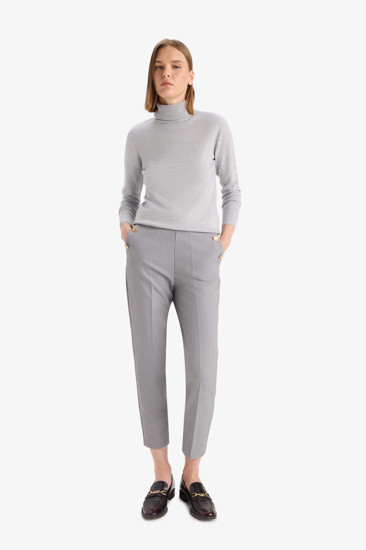 Carrot Fit High Waist Straight Leg Trousers