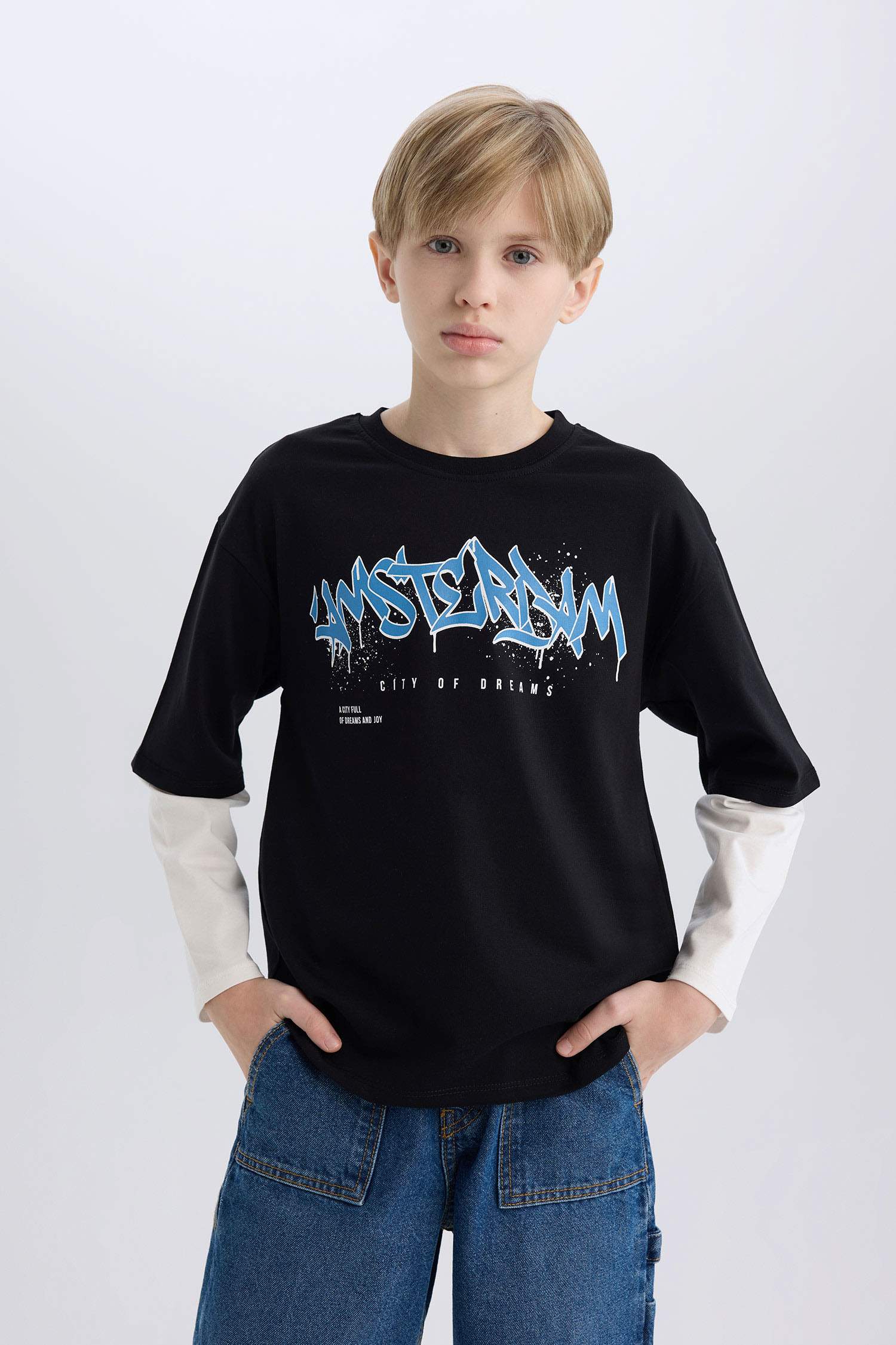 Boy Oversize Fit Crew Neck Printed Long Sleeve T-Shirt