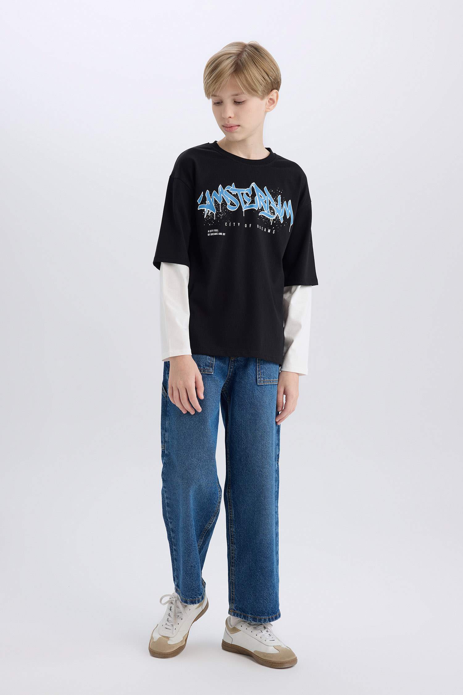 Boy Oversize Fit Crew Neck Printed Long Sleeve T-Shirt