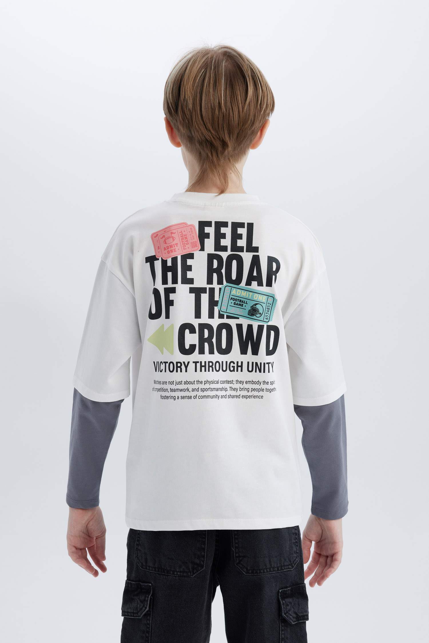 Erkek Çocuk Oversize Geniş Kalıp Bisiklet Yaka Sırt Baskılı Uzun Kollu Tişört