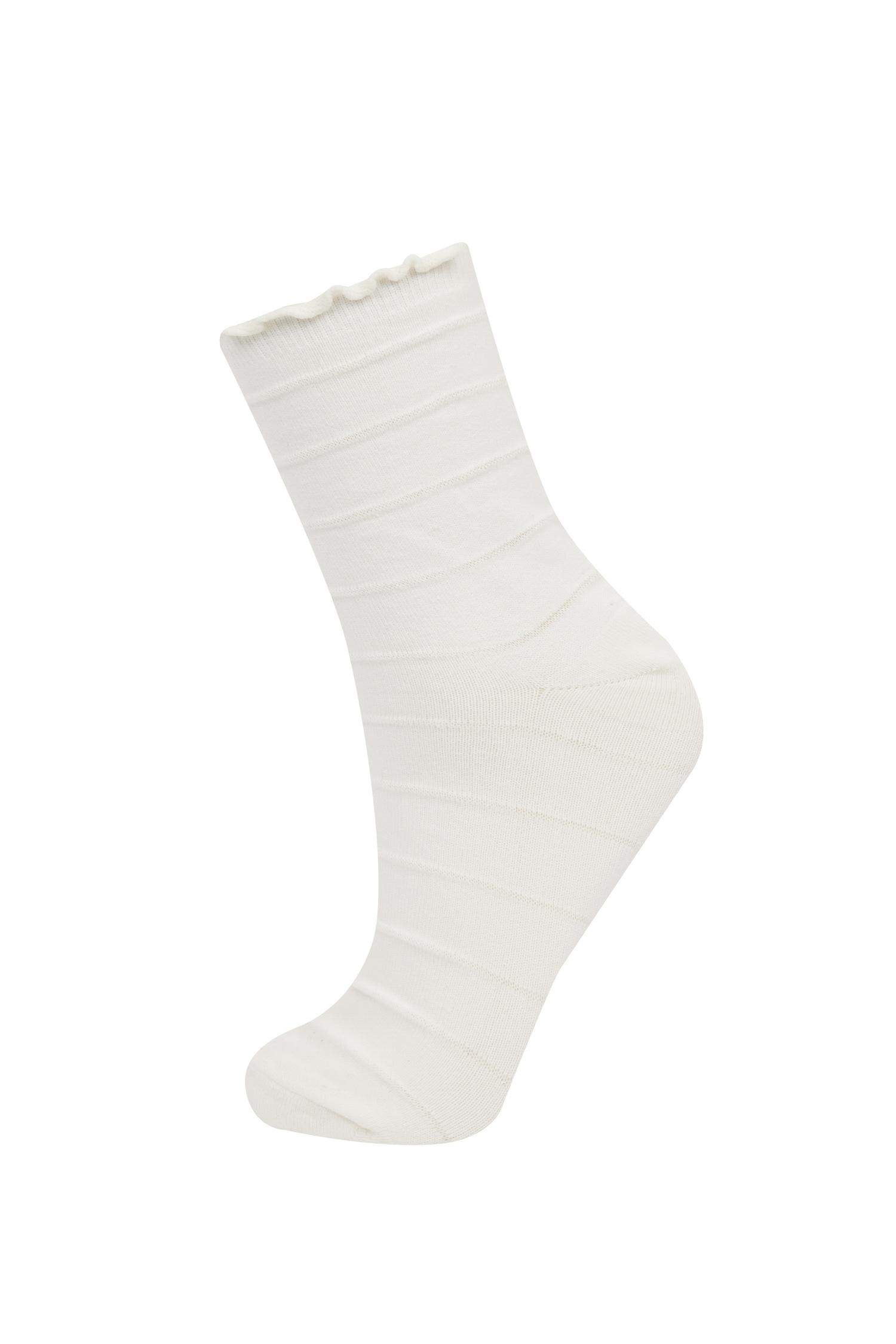 Kadın Dikişsiz Fırfırlı 2'li Penye Pamuklu Premium Uzun Çorap