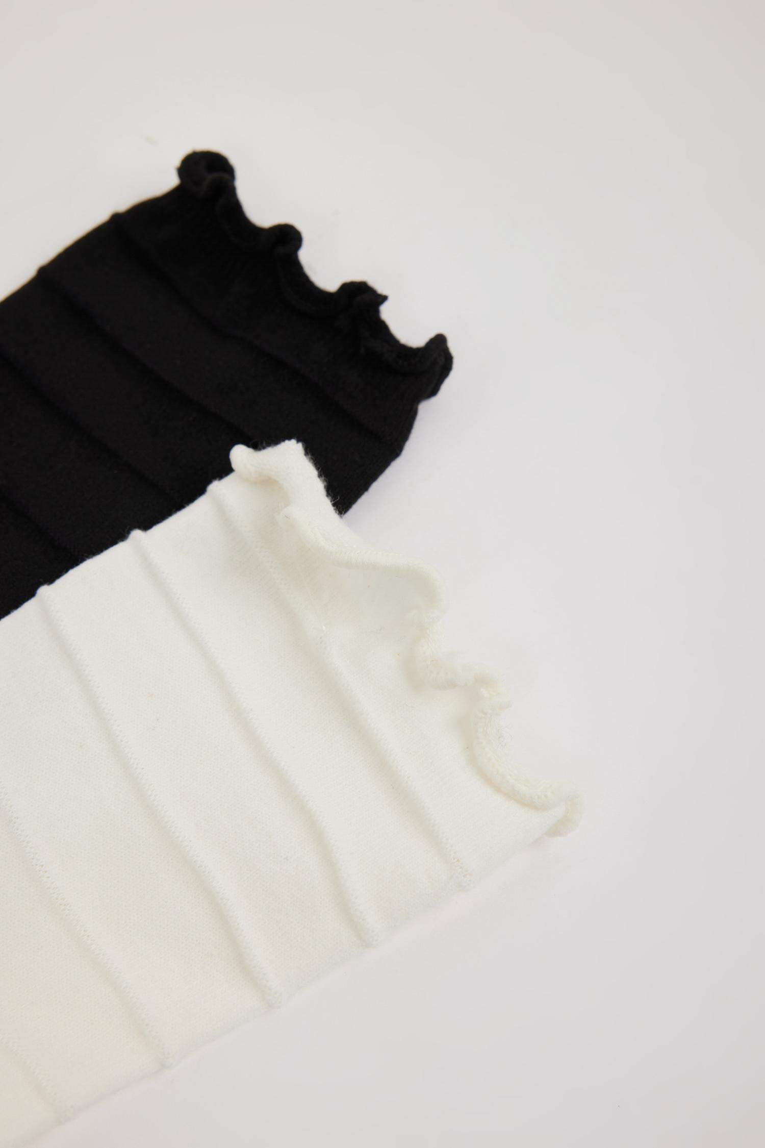 Kadın Dikişsiz Fırfırlı 2'li Penye Pamuklu Premium Uzun Çorap