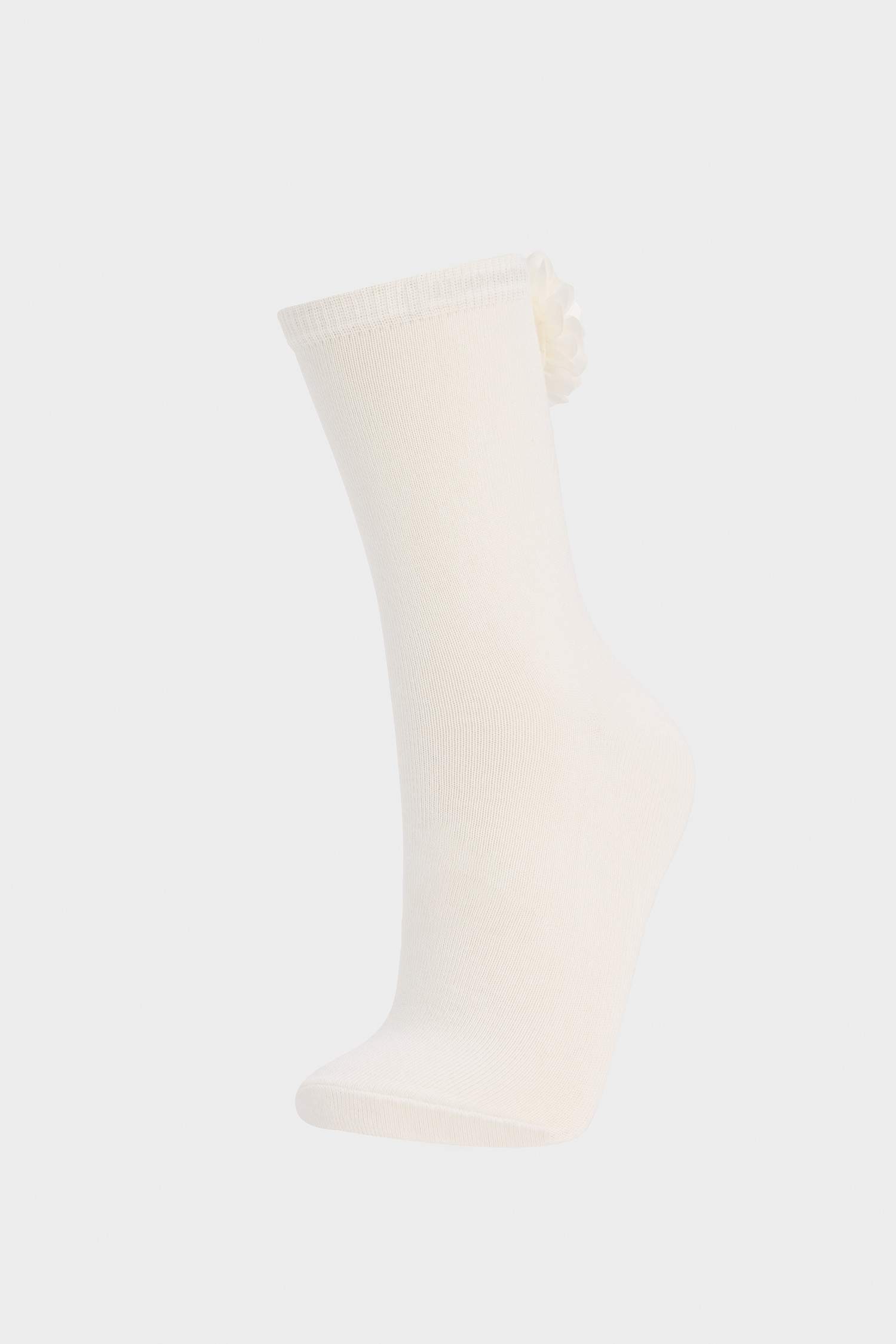Kadın Çiçek Aksesuarlı Penye Pamuklu Premium Uzun Çorap