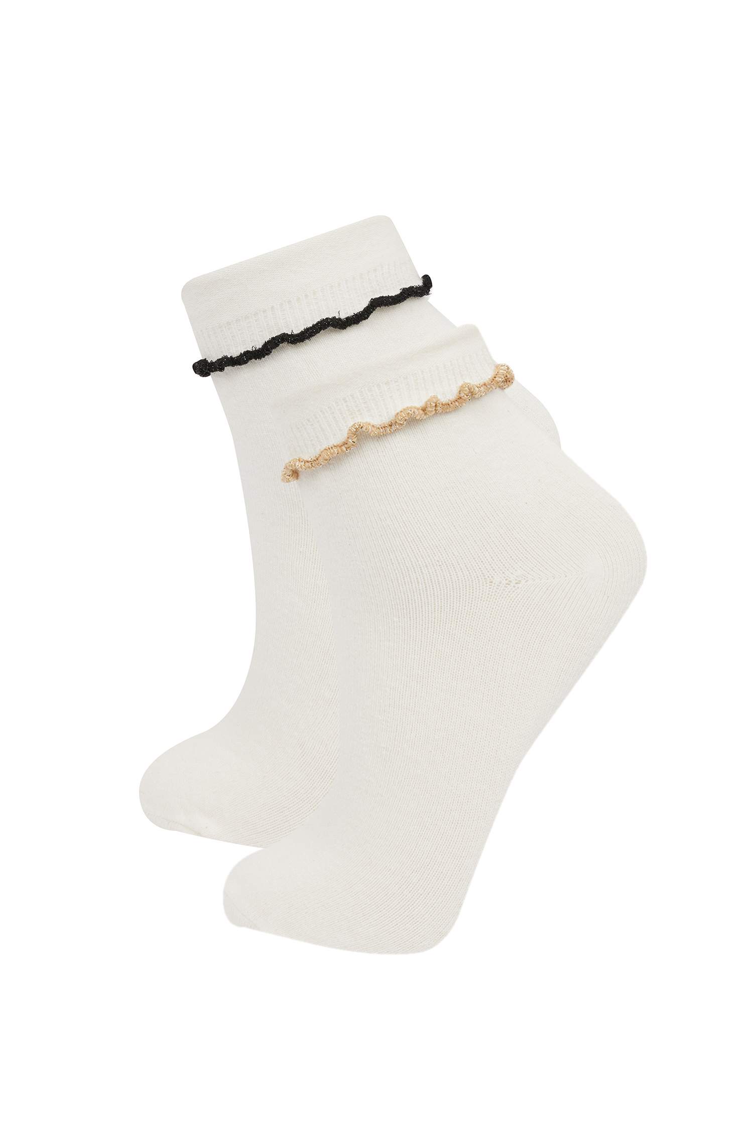 Kadın Dikişsiz Sim Fırfırlı 2'li Penye Pamuklu Premium Soket Çorap