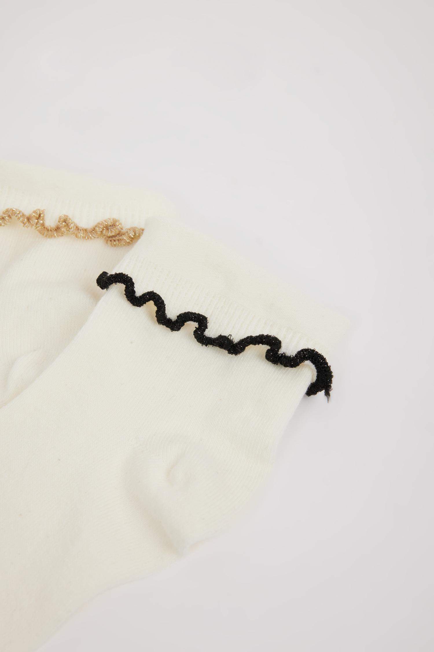 Kadın Dikişsiz Sim Fırfırlı 2'li Penye Pamuklu Premium Soket Çorap