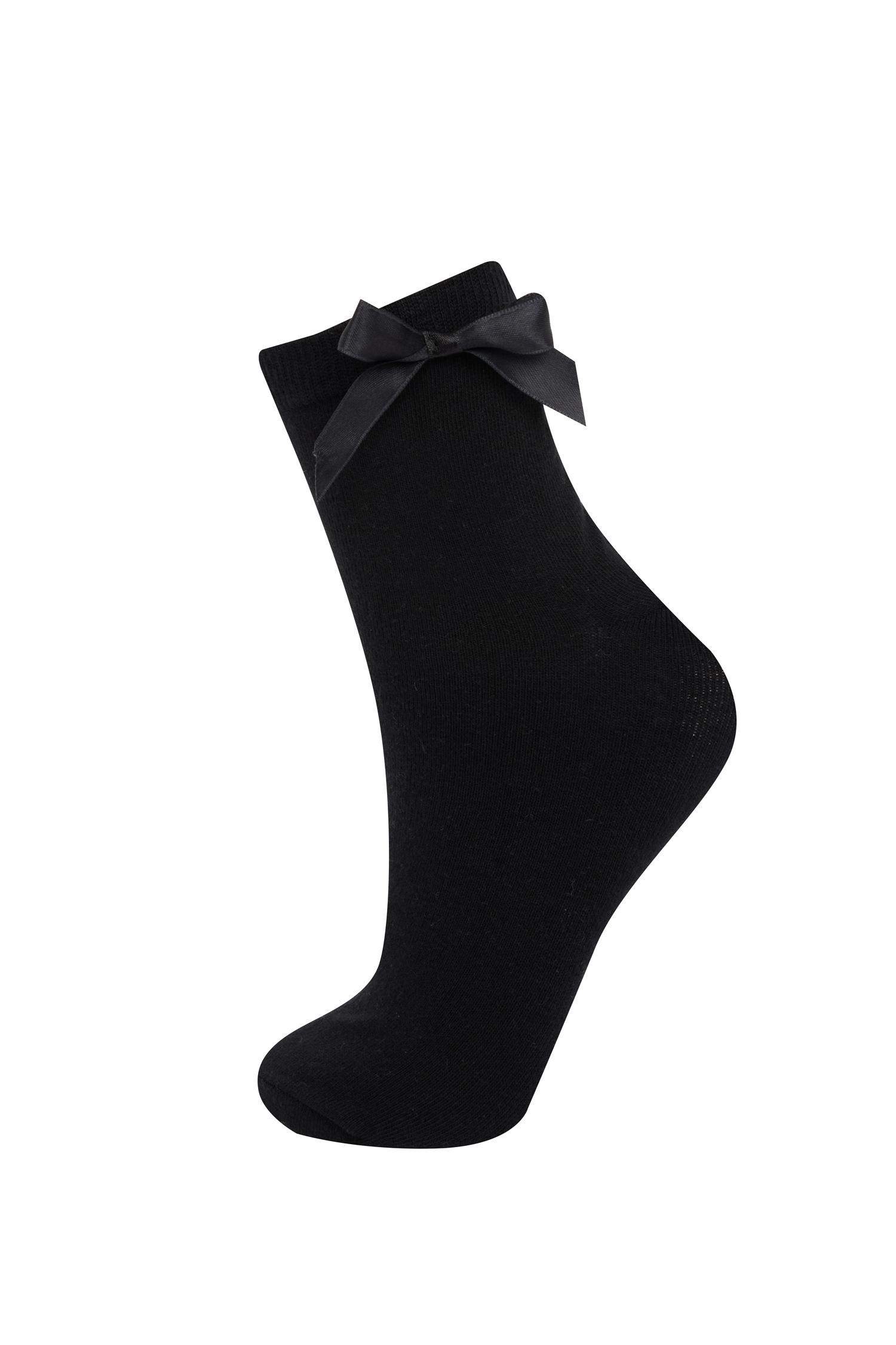 Kadın Dikişsiz Kurdeleli 2'li Penye Pamuklu Premium Soket Çorap