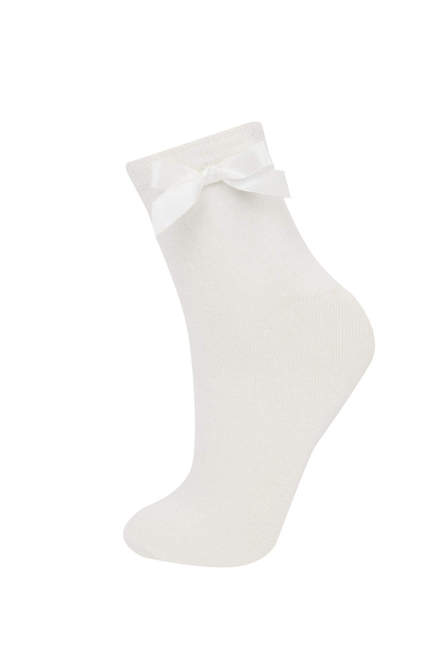 Kadın Dikişsiz Kurdeleli 2'li Penye Pamuklu Premium Soket Çorap