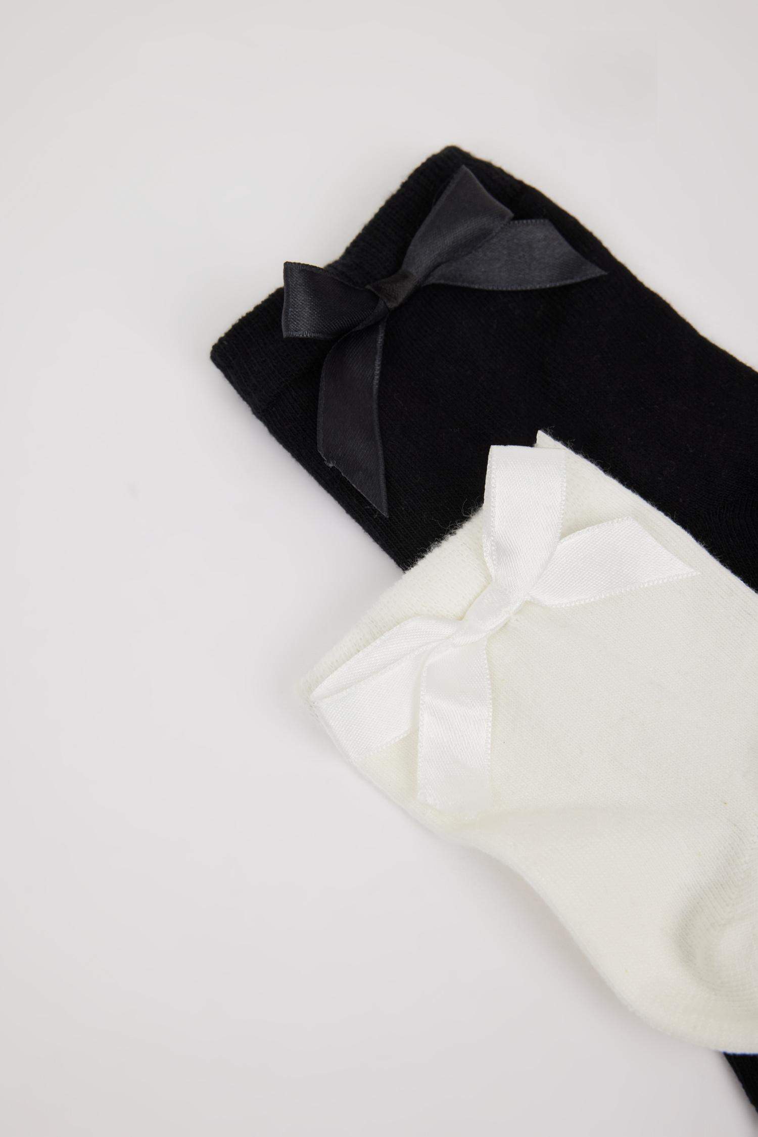 Kadın Dikişsiz Kurdeleli 2'li Penye Pamuklu Premium Soket Çorap